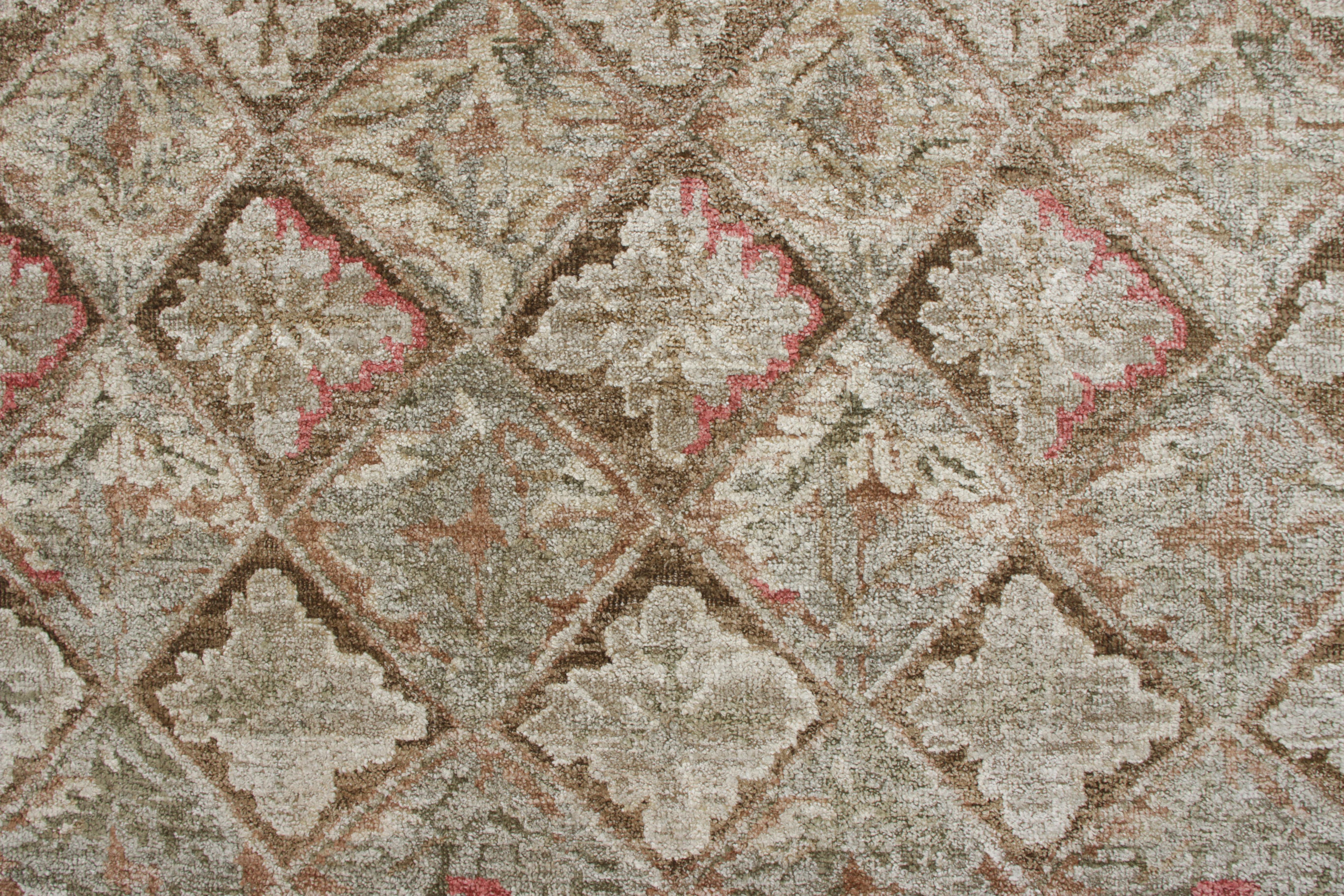 Hand-Knotted Rug & Kilim’s French Aubusson Style Rug in Green and Brown Floral Pattern For Sale