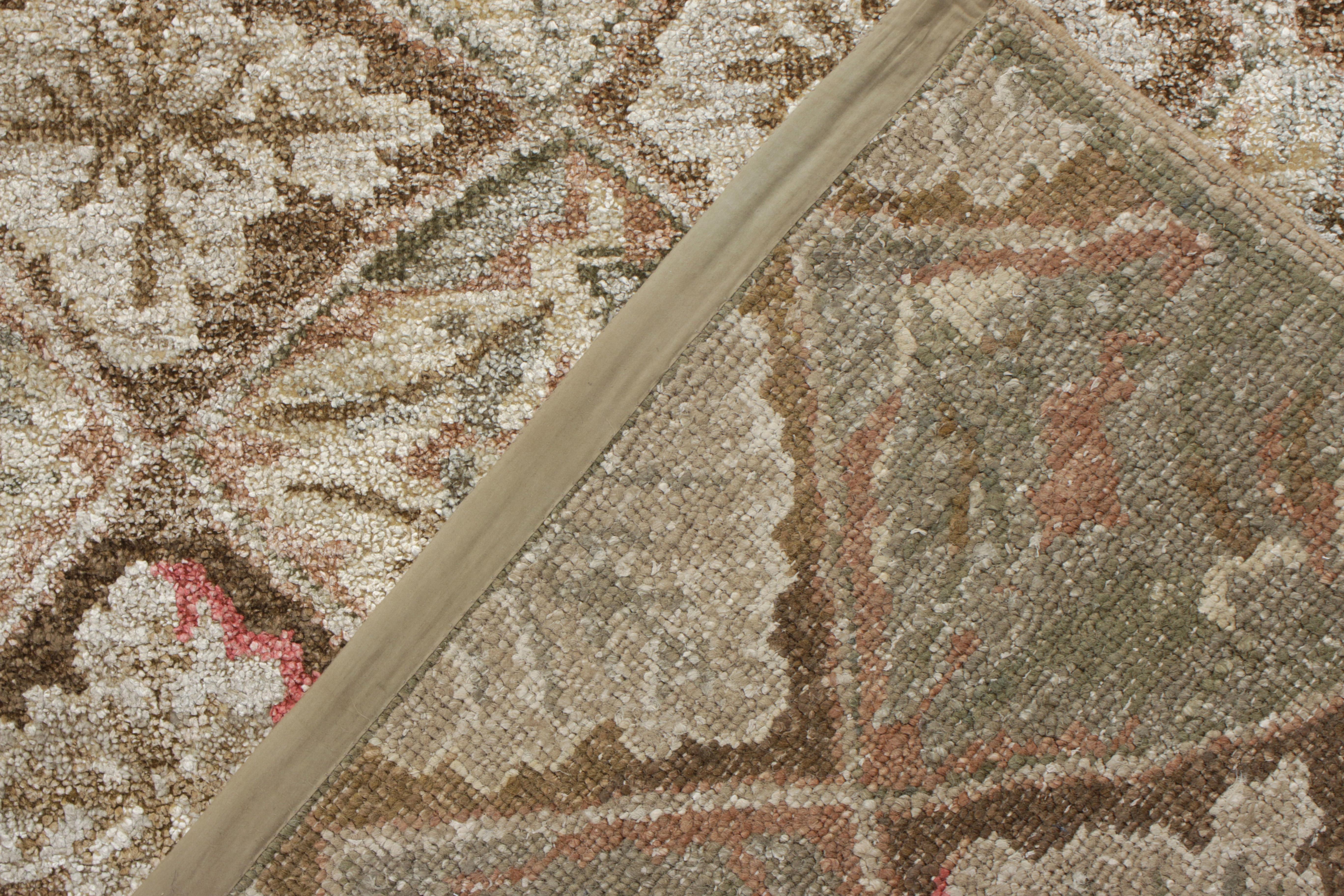 Rug & Kilim’s French Aubusson Style Rug in Green and Brown Floral Pattern In New Condition For Sale In Long Island City, NY