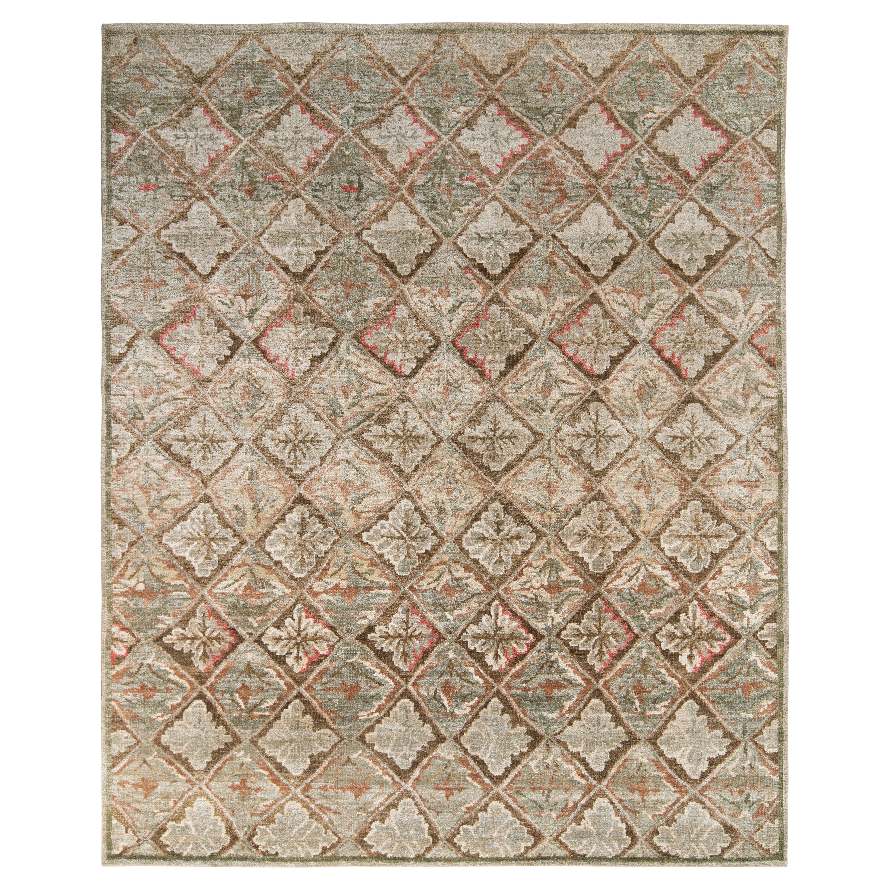 Rug & Kilim’s French Aubusson Style Rug in Green and Brown Floral Pattern