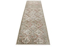 Rug & Kilim’s French Aubusson Style Runner in Green, Beige-Brown Floral Pattern