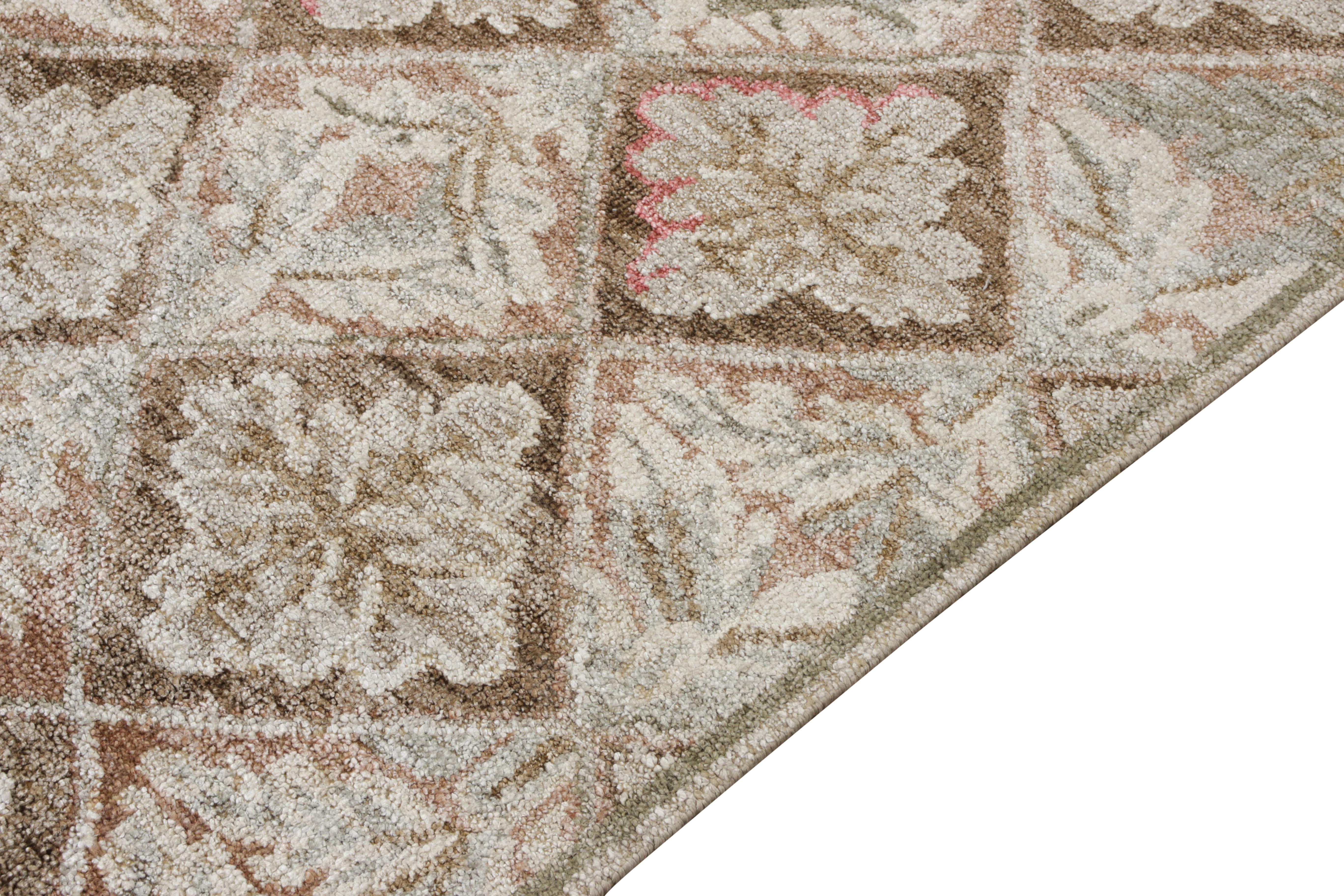 Annodato a mano Rug & Kilim - Runner francese in stile Aubusson con motivo floreale verde e beige-marrone in vendita