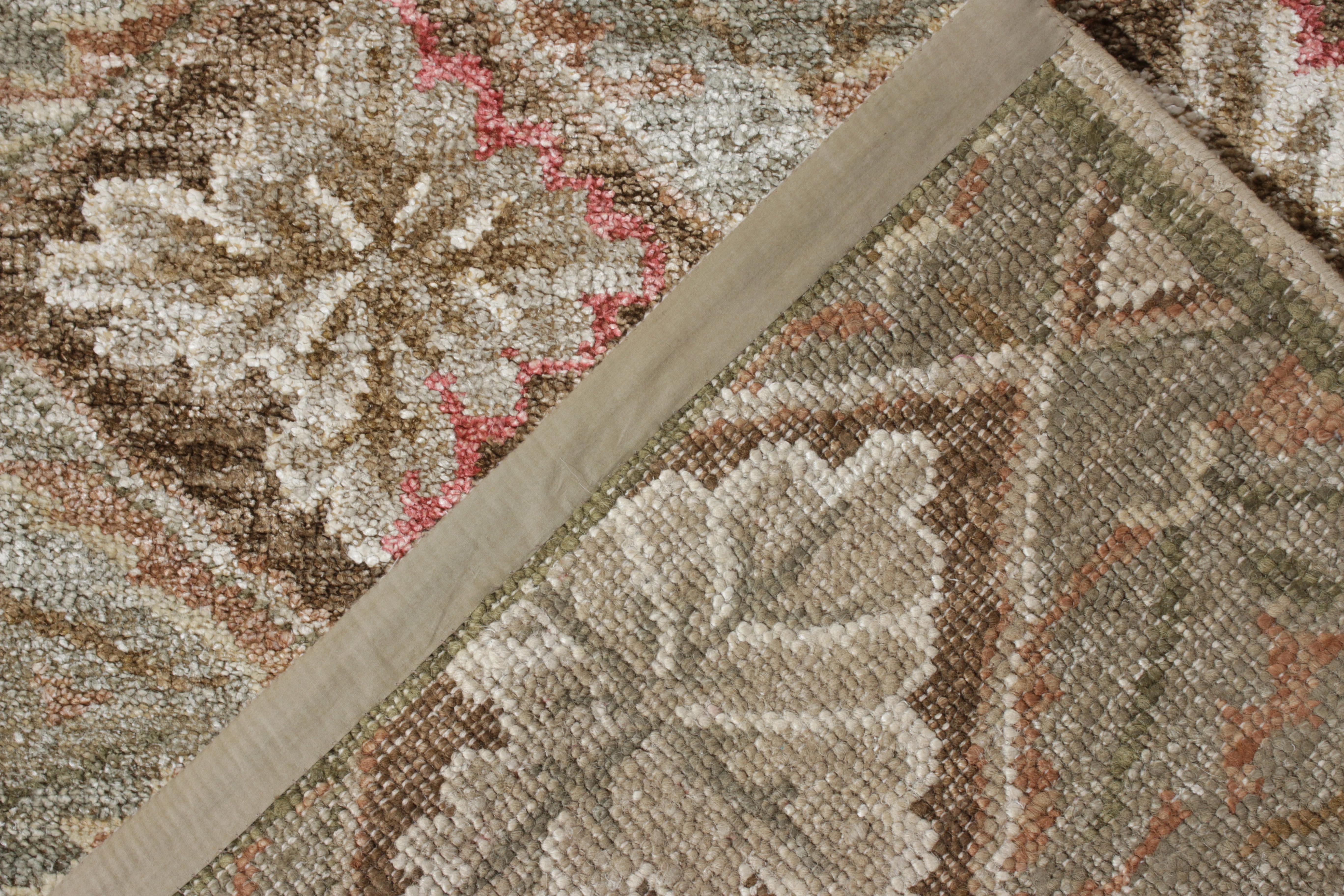 Rug & Kilim’s French Aubusson Style Runner in Green, Beige-Brown Floral Pattern In New Condition For Sale In Long Island City, NY