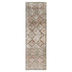 Rug & Kilim - Runner francese in stile Aubusson con motivo floreale verde e beige-marrone
