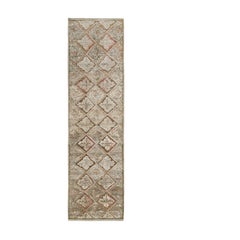 Rug & Kilim’s French Aubusson Style Runner in Green, Beige-Brown Floral Pattern