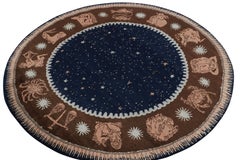 Rug & Kilim’s French Deco Style Circle Rug in Blue, Beige-Brown Zodiac Pictorial
