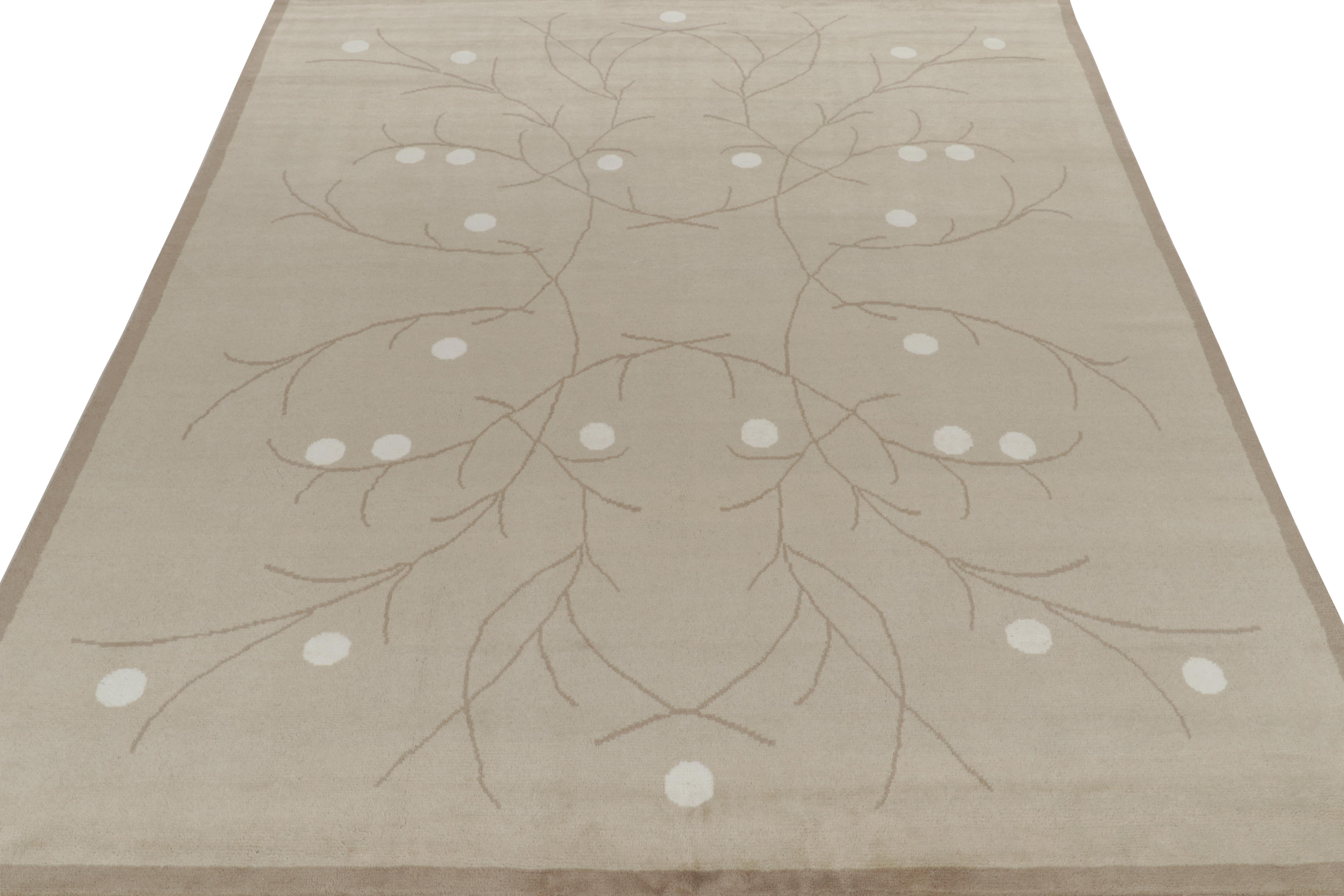 Art Deco Rug & Kilim’s French Deco Style Rug in Beige-Brown and White Patterns For Sale