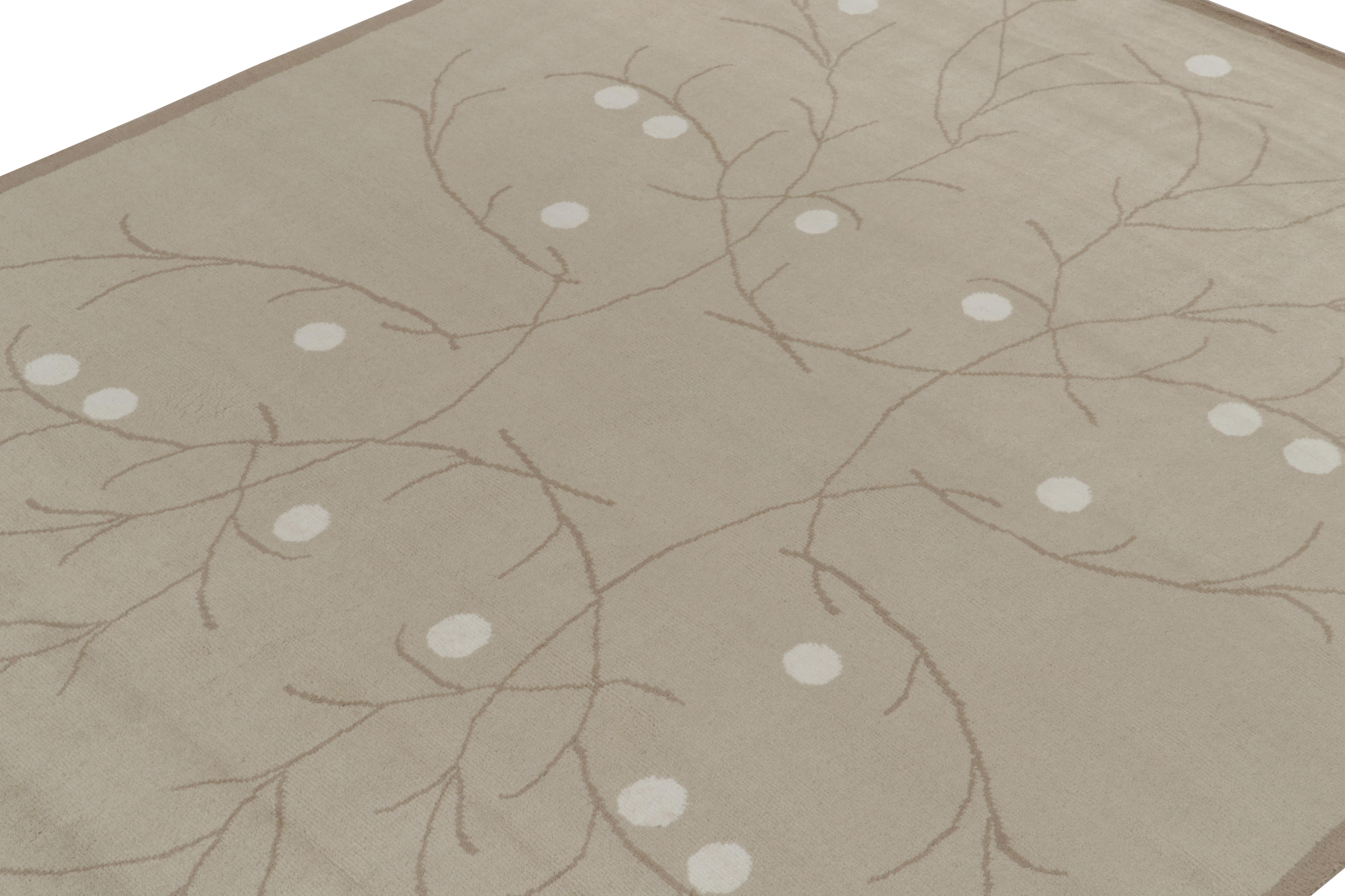Indian Rug & Kilim’s French Deco Style Rug in Beige-Brown and White Patterns For Sale