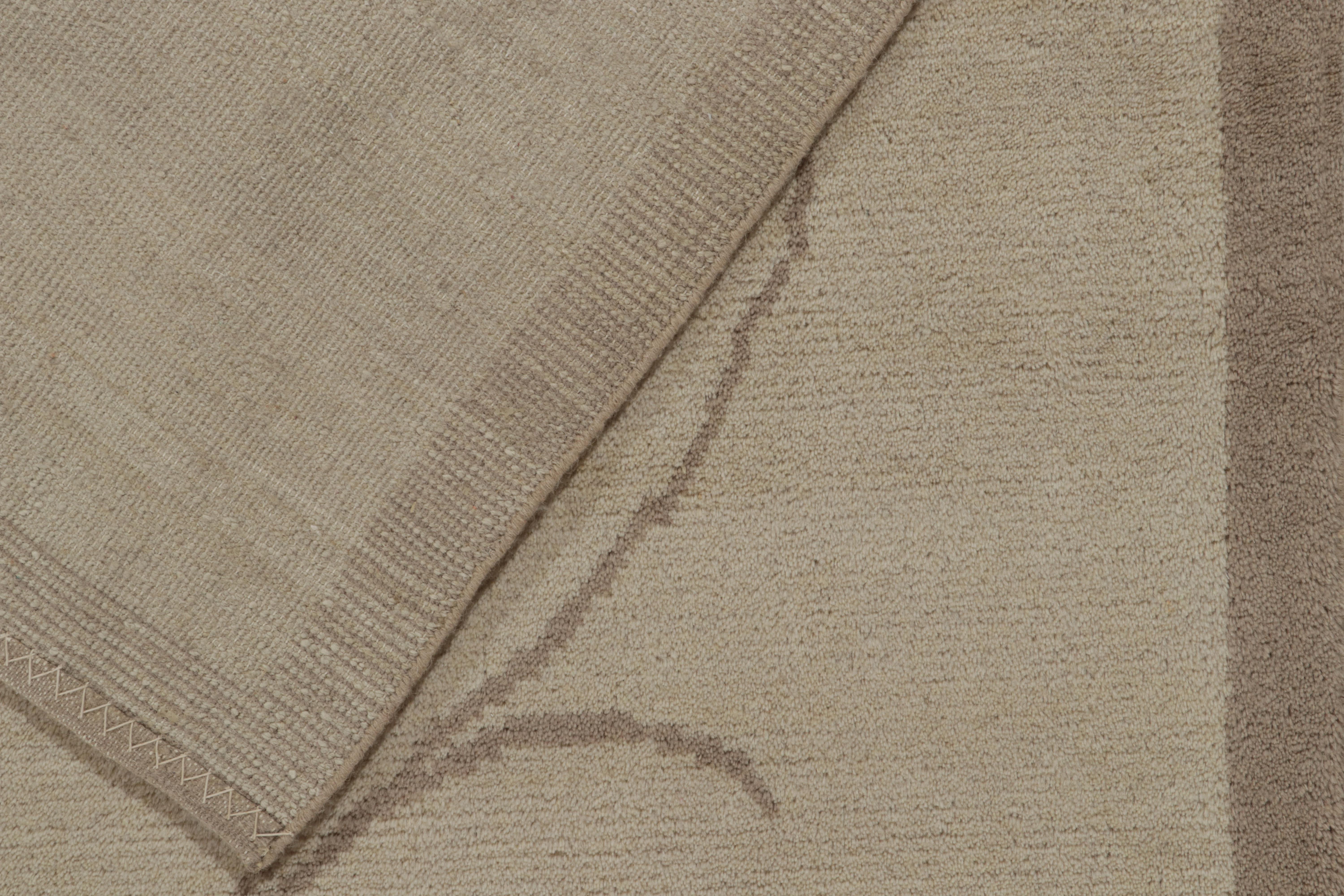 Rug & Kilim’s French Deco Style Rug in Beige-Brown and White Patterns In New Condition For Sale In Long Island City, NY