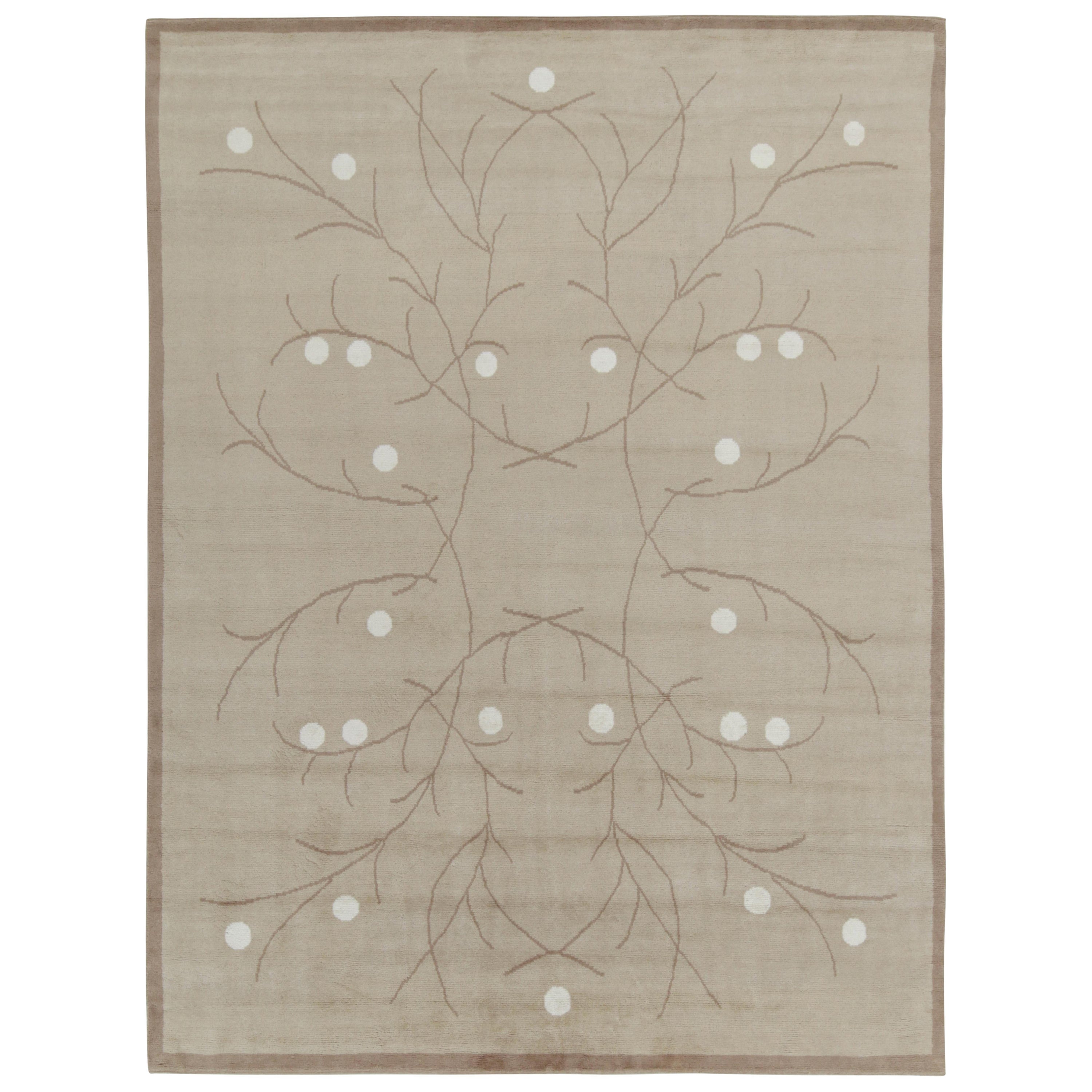 Rug & Kilim’s French Deco Style Rug in Beige-Brown and White Patterns For Sale