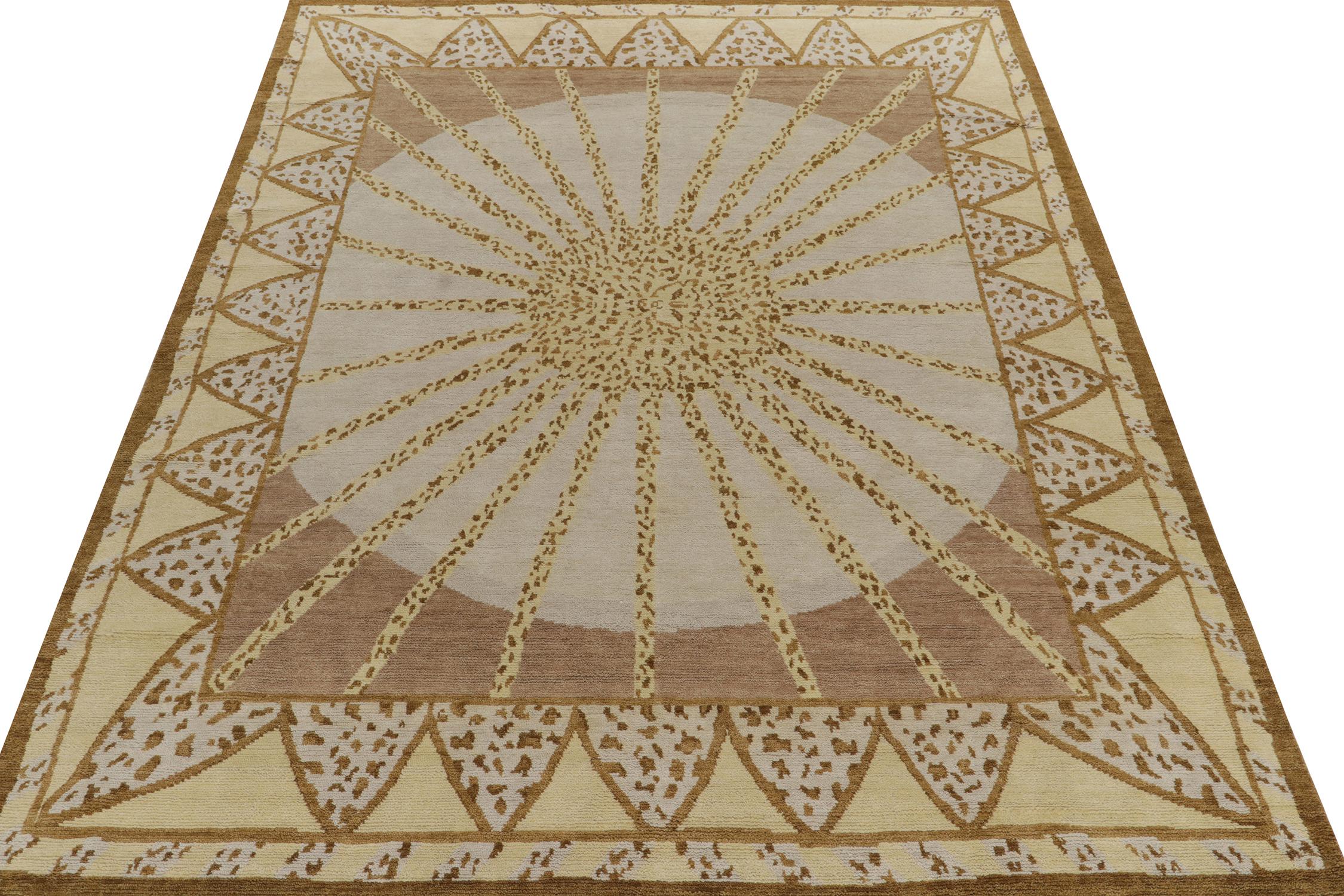 Art Deco Rug & Kilim’s French Deco Style Rug in Goldenrod and Beige-Brown Patterns For Sale