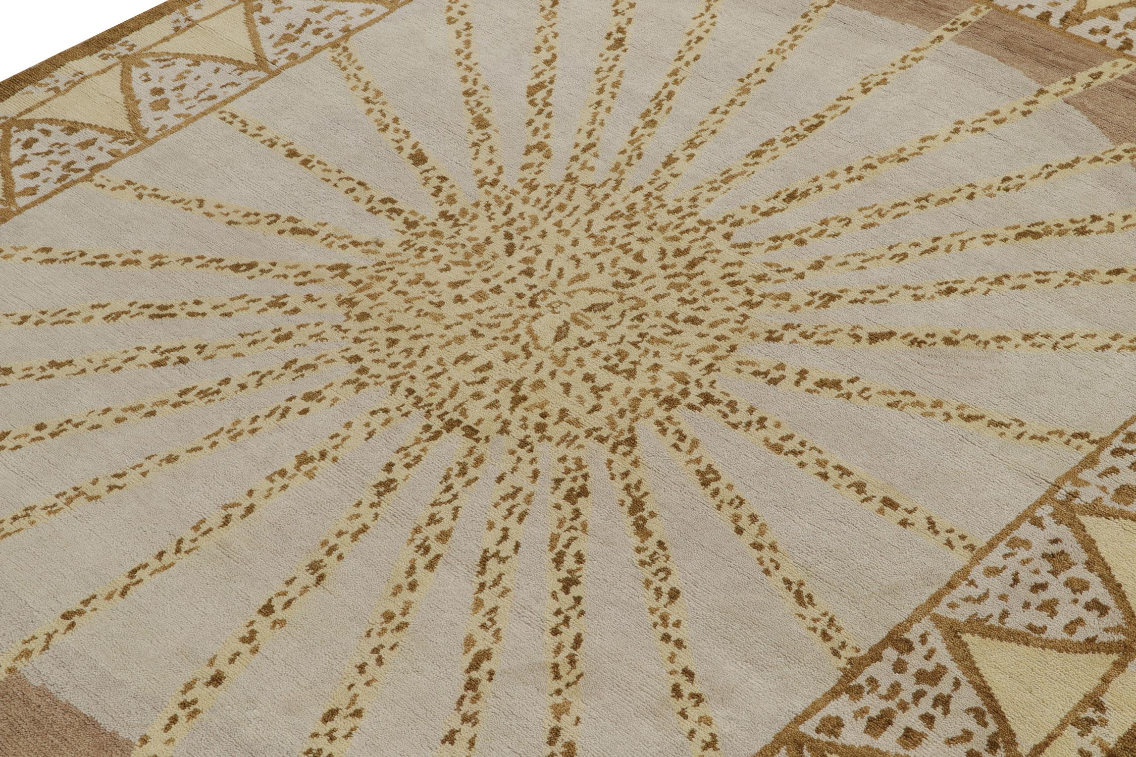 Indian Rug & Kilim’s French Deco Style Rug in Goldenrod and Beige-Brown Patterns For Sale