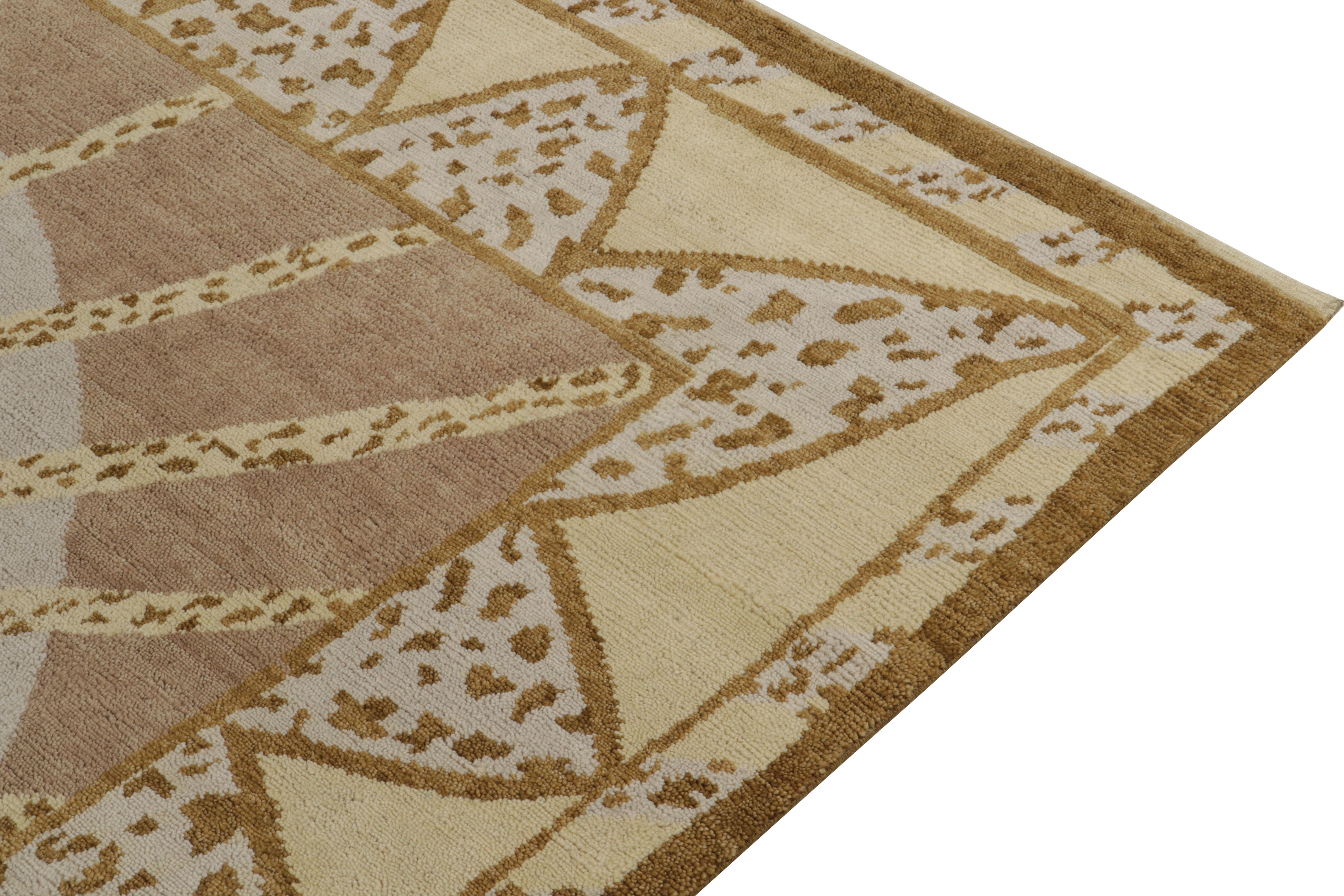 Hand-Knotted Rug & Kilim’s French Deco Style Rug in Goldenrod and Beige-Brown Patterns For Sale