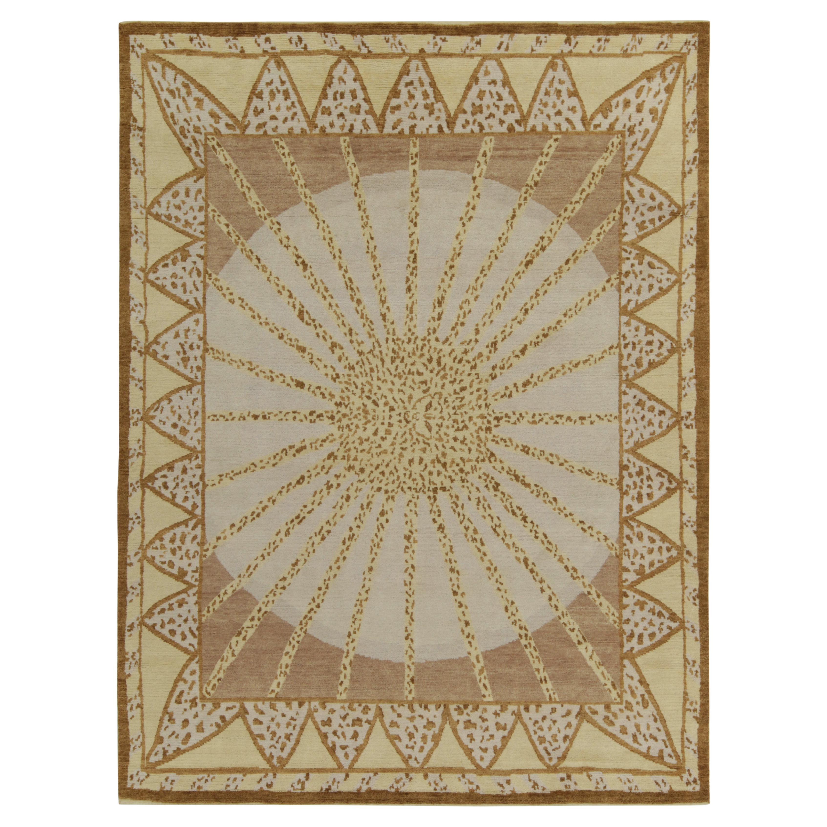 Rug & Kilim’s French Deco Style Rug in Goldenrod and Beige-Brown Patterns