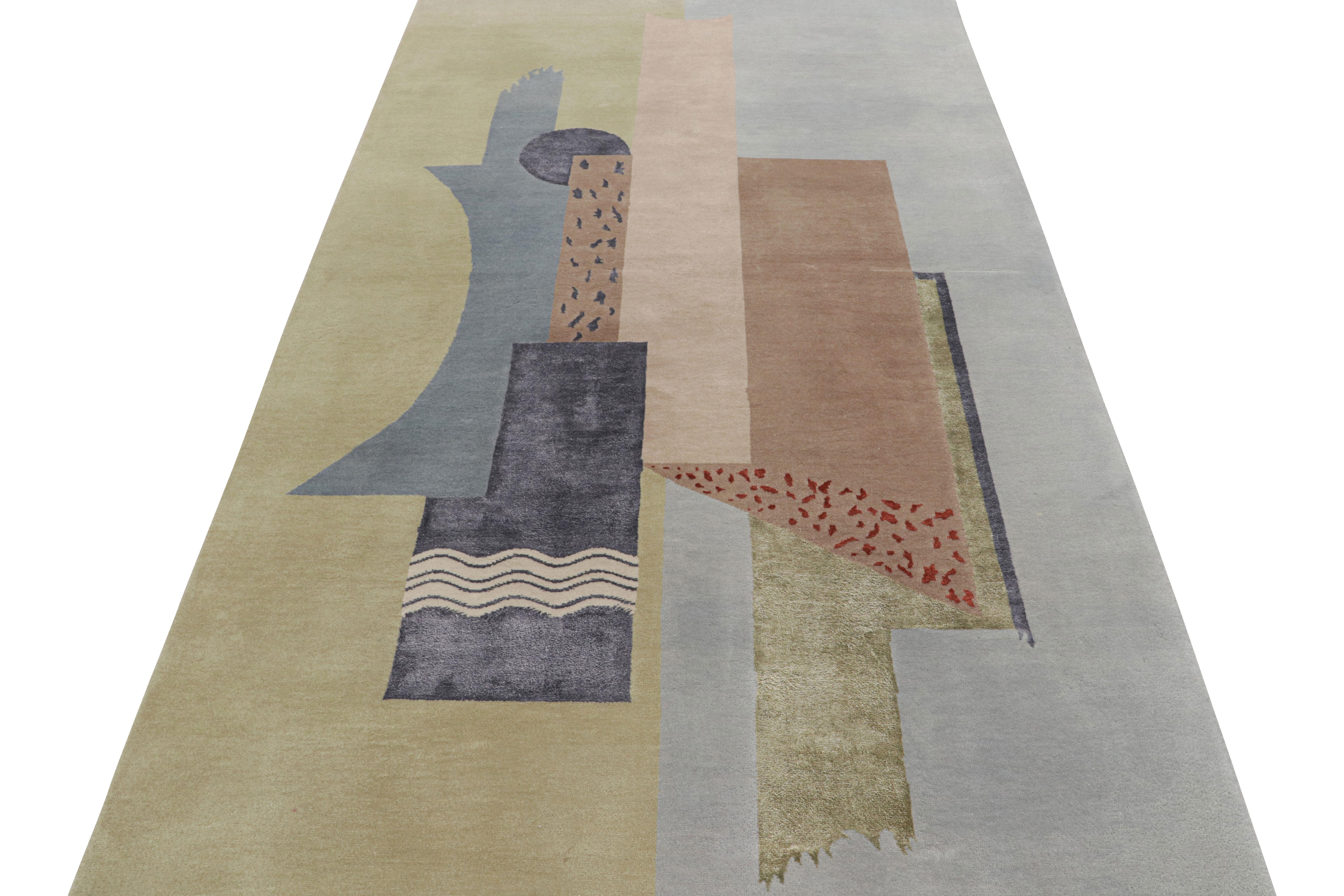 Mid-Century Modern Rug & Kilim’s French Deco Style Rug In Green, Gray And Beige Pattern For Sale