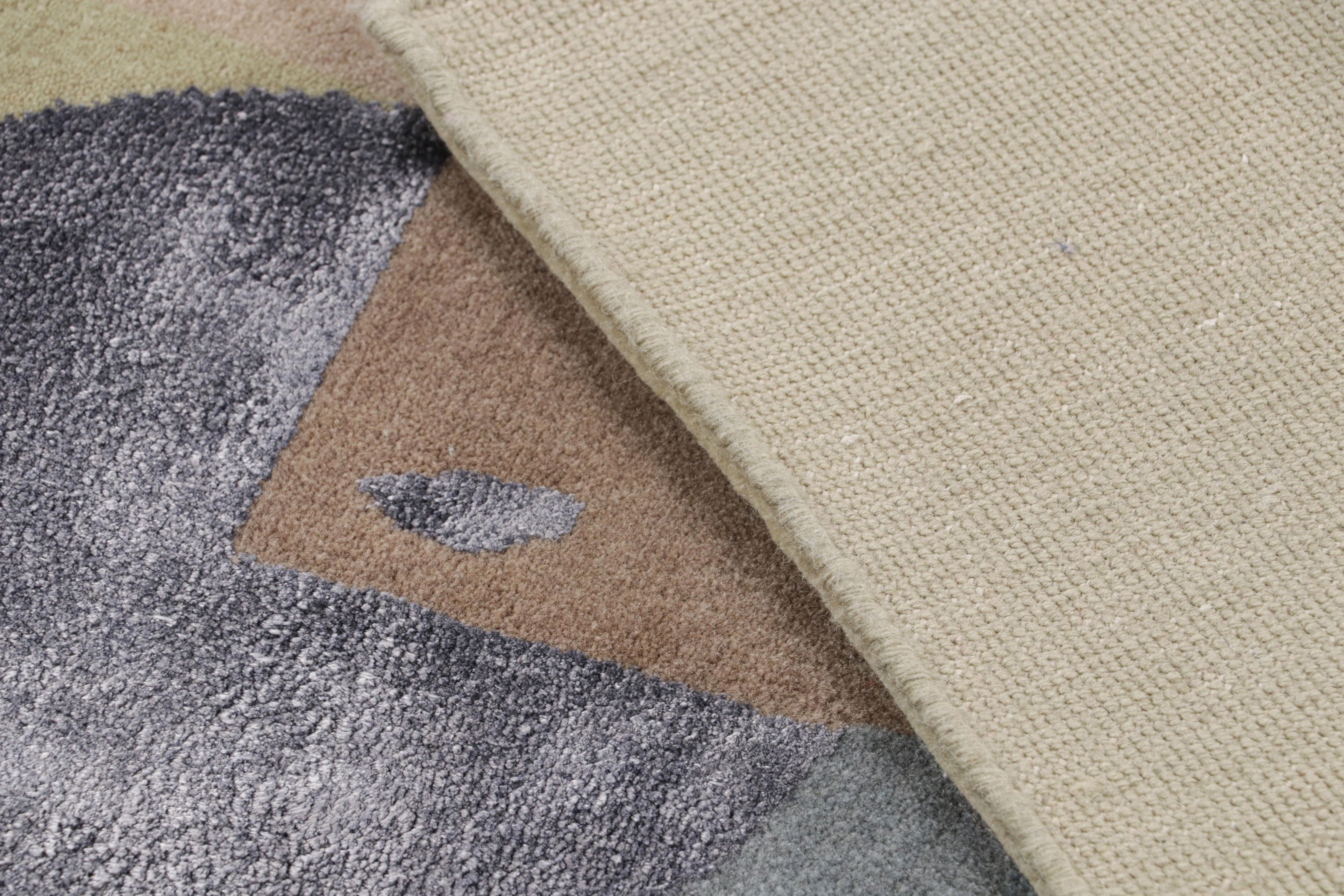 Contemporary Rug & Kilim’s French Deco Style Rug In Green, Gray And Beige Pattern For Sale