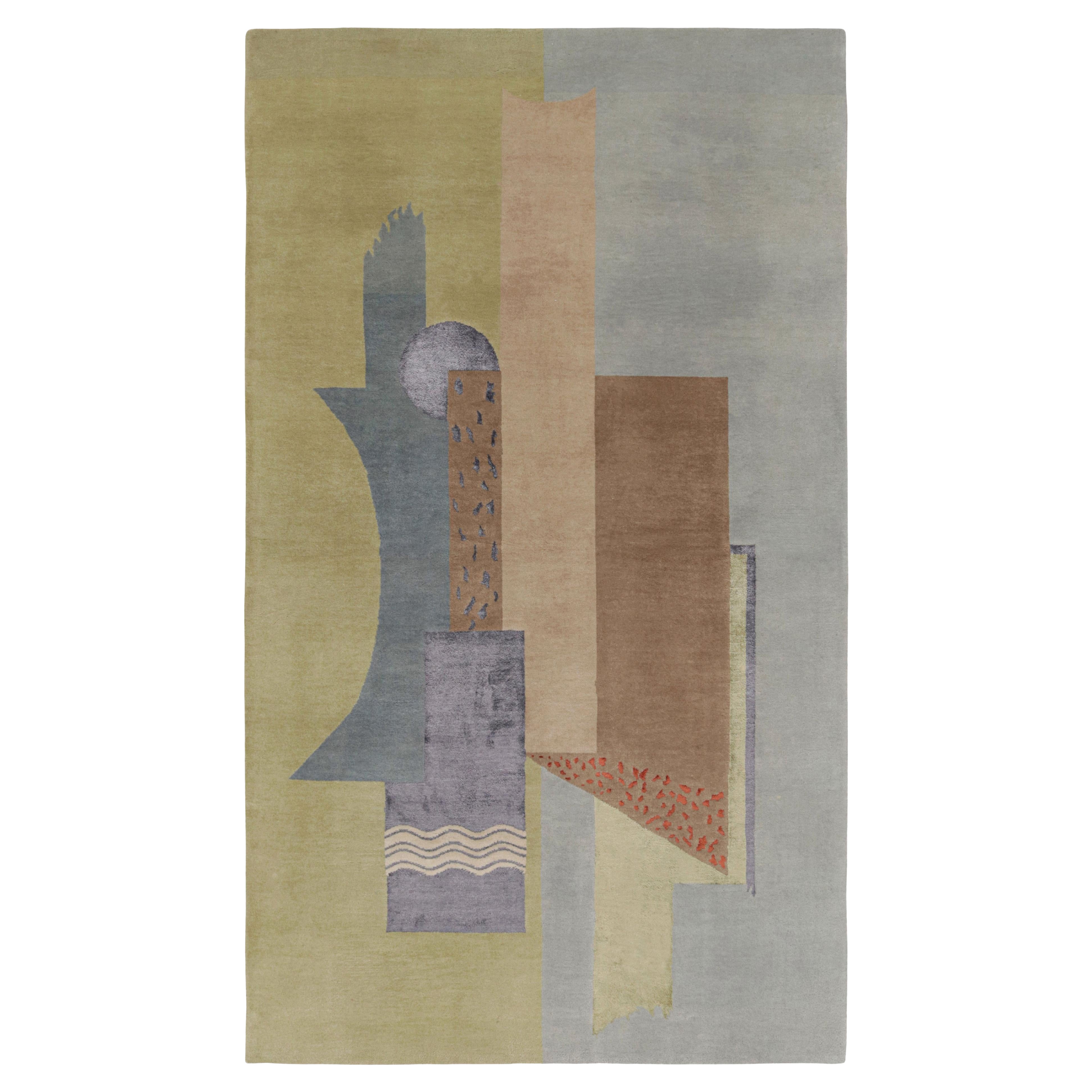 Rug & Kilim’s French Deco Style Rug In Green, Gray And Beige Pattern For Sale