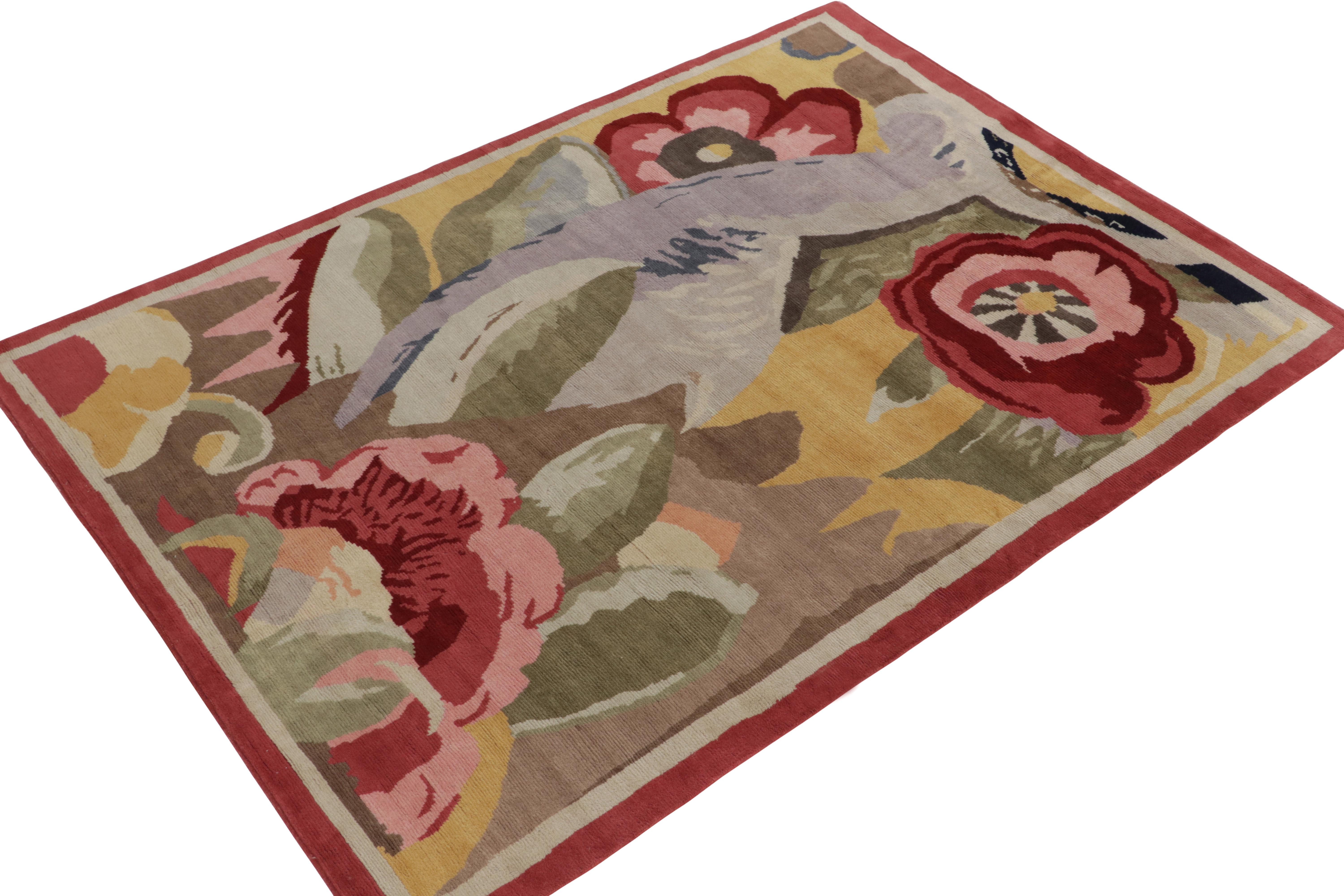 Hand-knotted in wool, a 7x10 piece from the inspired new French Deco Collection by Rug & Kilim. Particularly inspired by unusual European impressionist styles, the abstract drawing revels in a bold floral pattern relishing tones of brown, red &