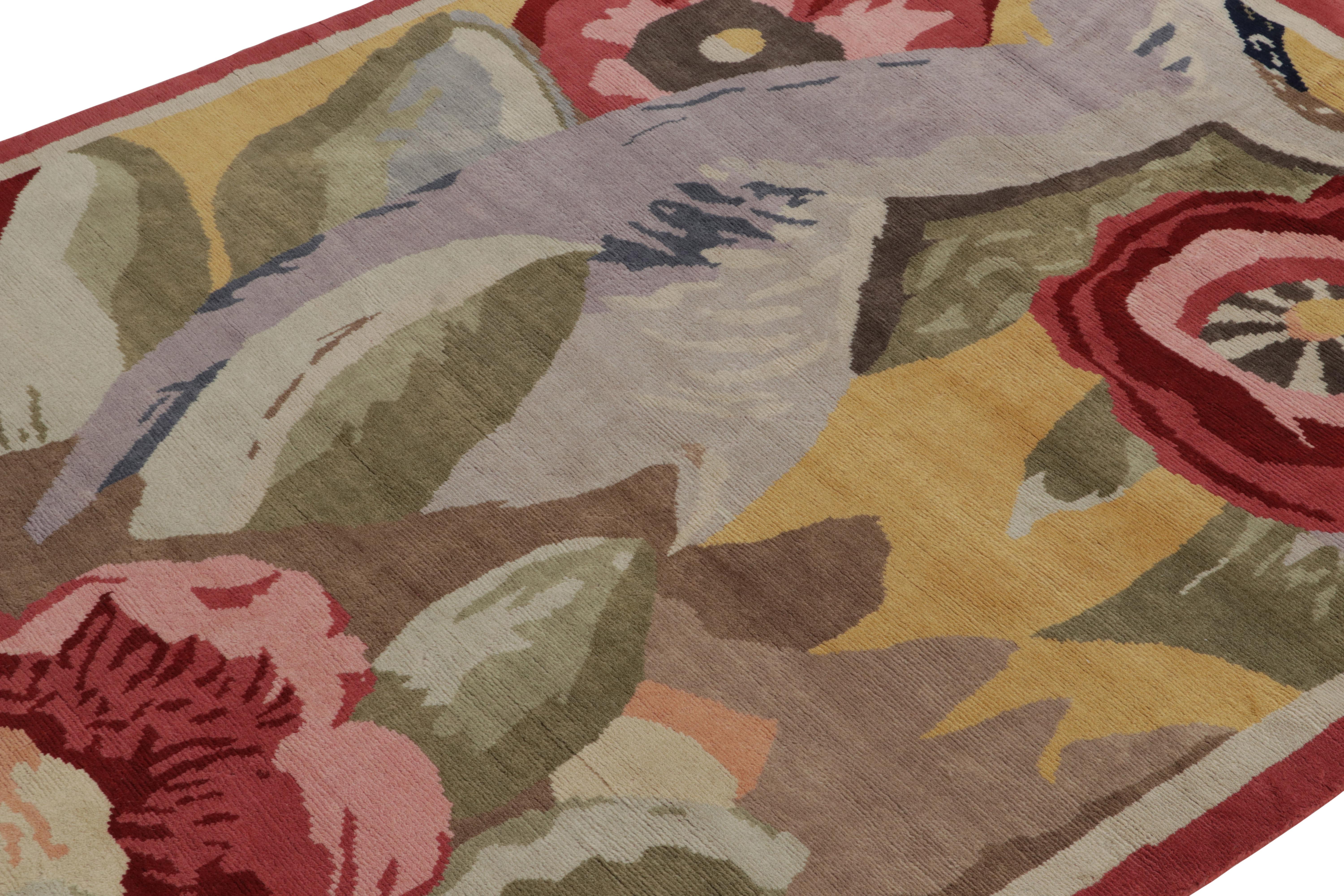 Indian Rug & Kilim’s French Deco Style Rug in Polychrome, Impressionist Floral Patterns For Sale