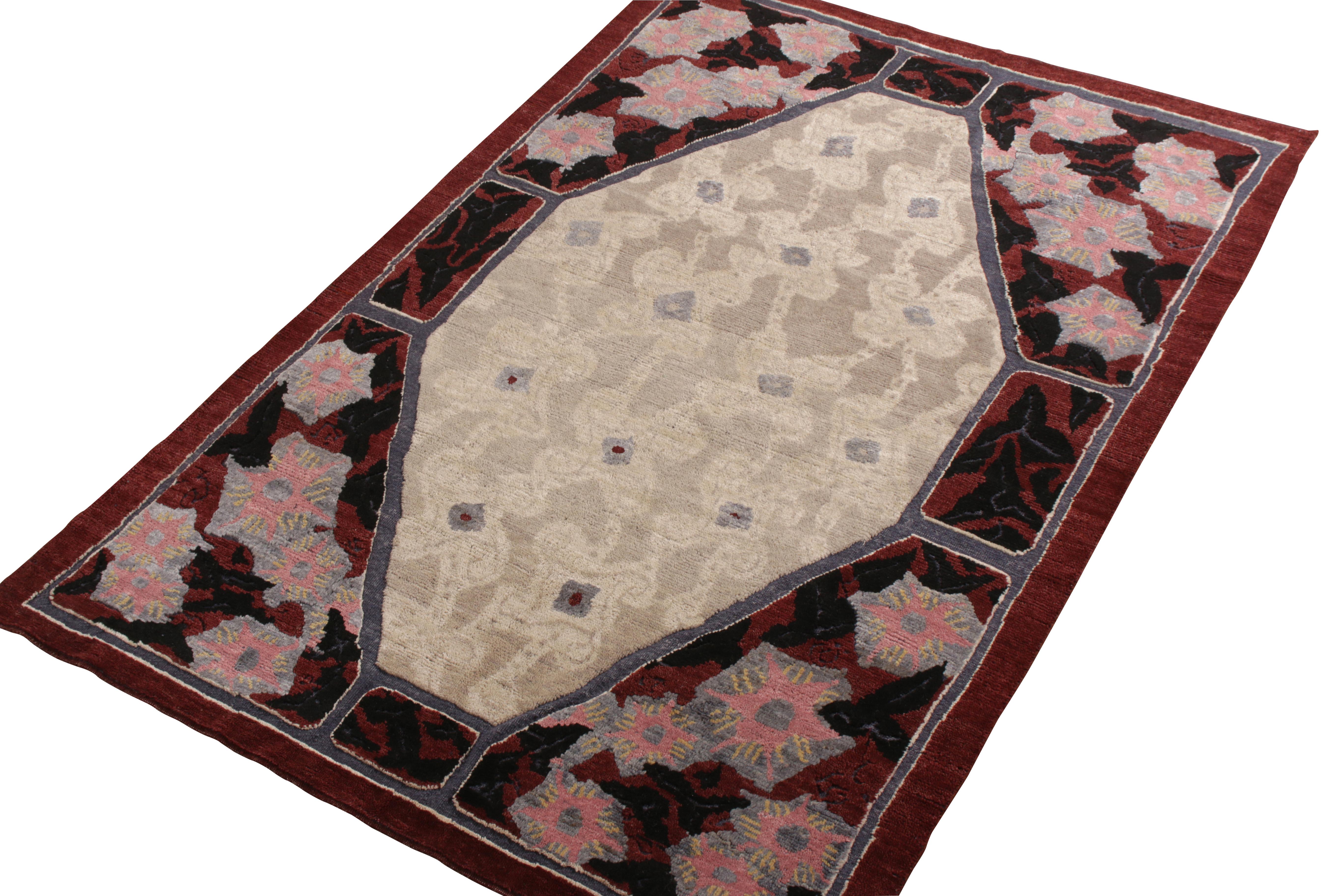 Indian Rug & Kilim’s French Deco Style Rug in Red and Beige All Over Pattern For Sale