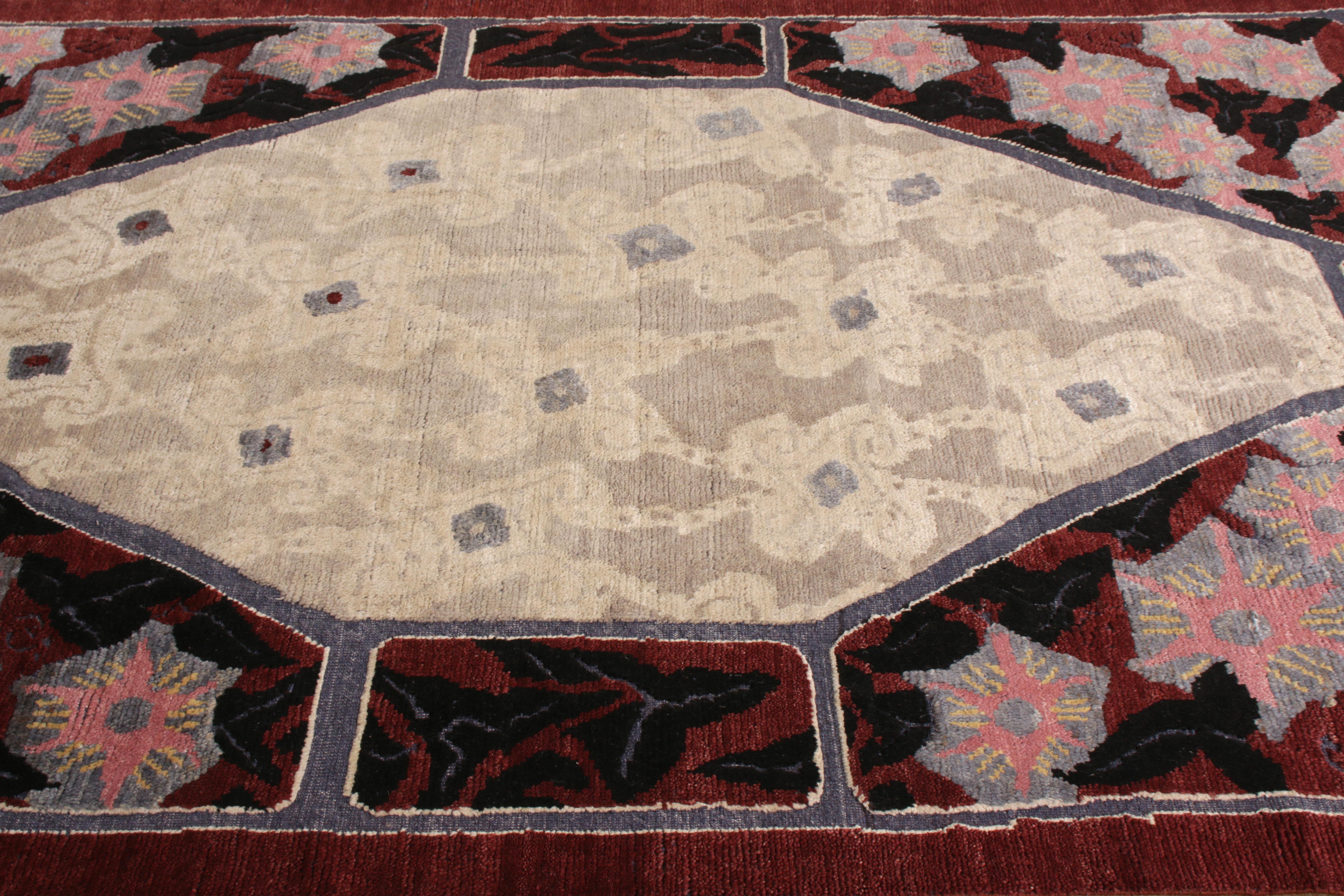 Hand-Knotted Rug & Kilim’s French Deco Style Rug in Red and Beige All Over Pattern For Sale