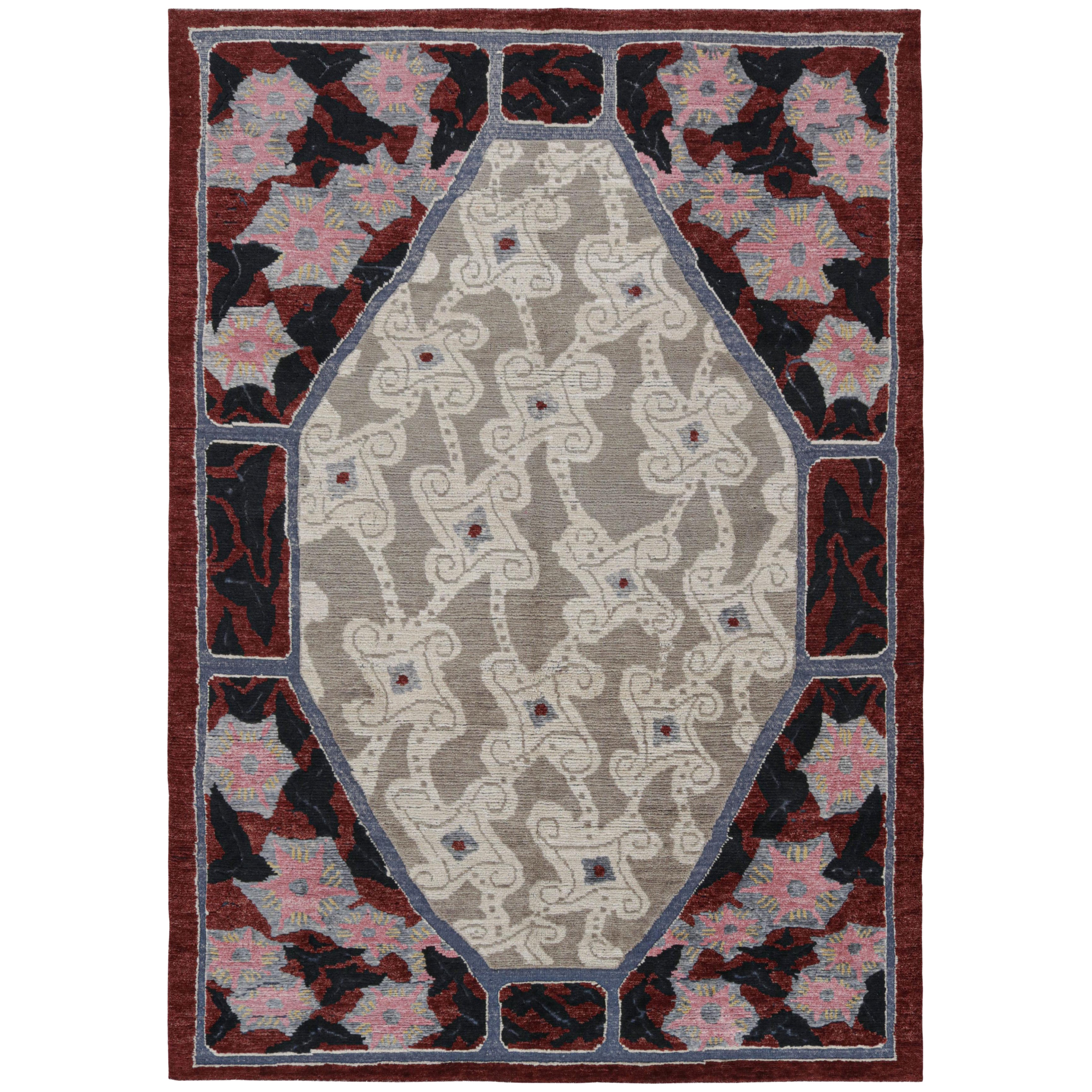 Rug & Kilim: tappeto in stile French Deco con motivo rosso e beige all over