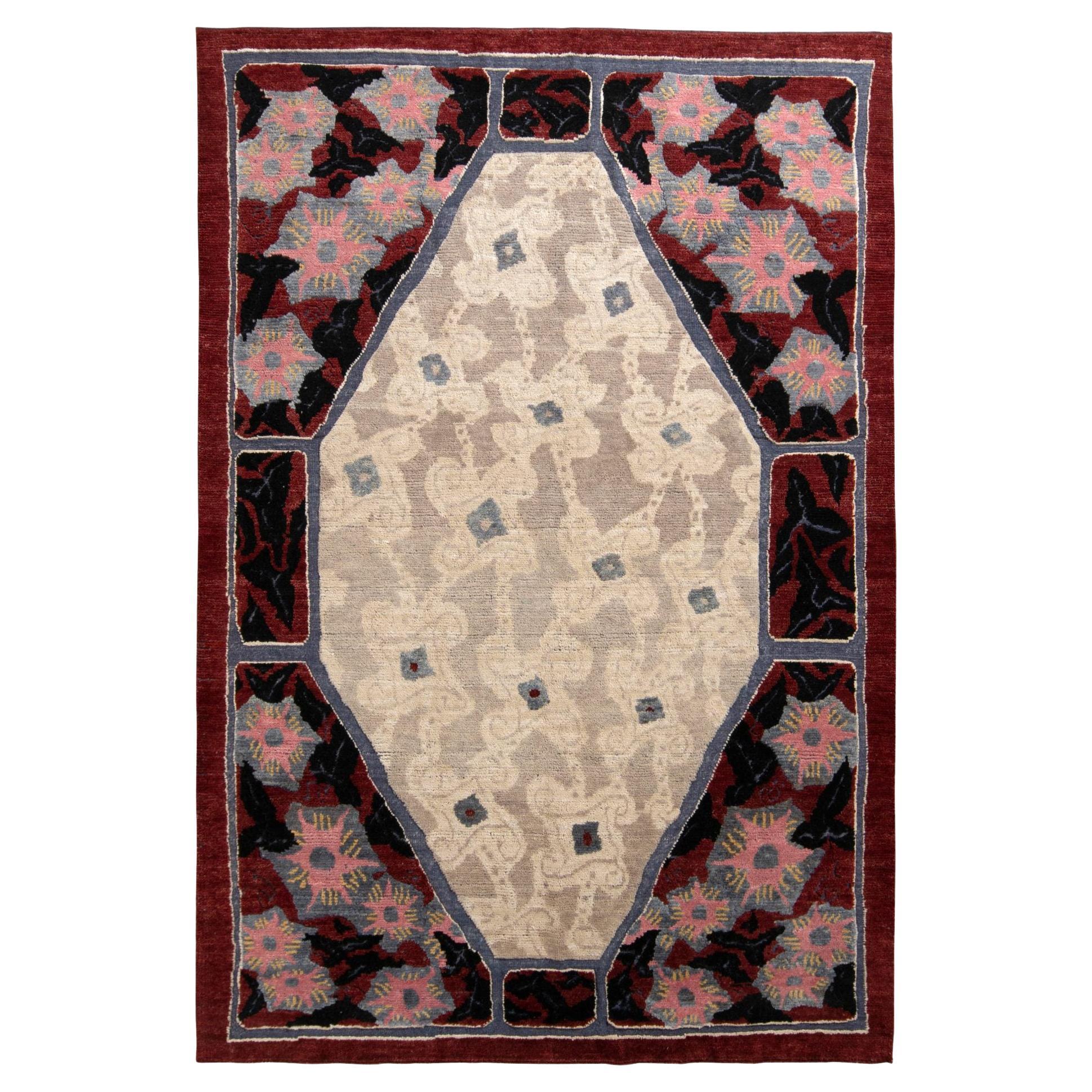 Rug & Kilim’s French Deco Style Rug in Red and Beige All Over Pattern For Sale