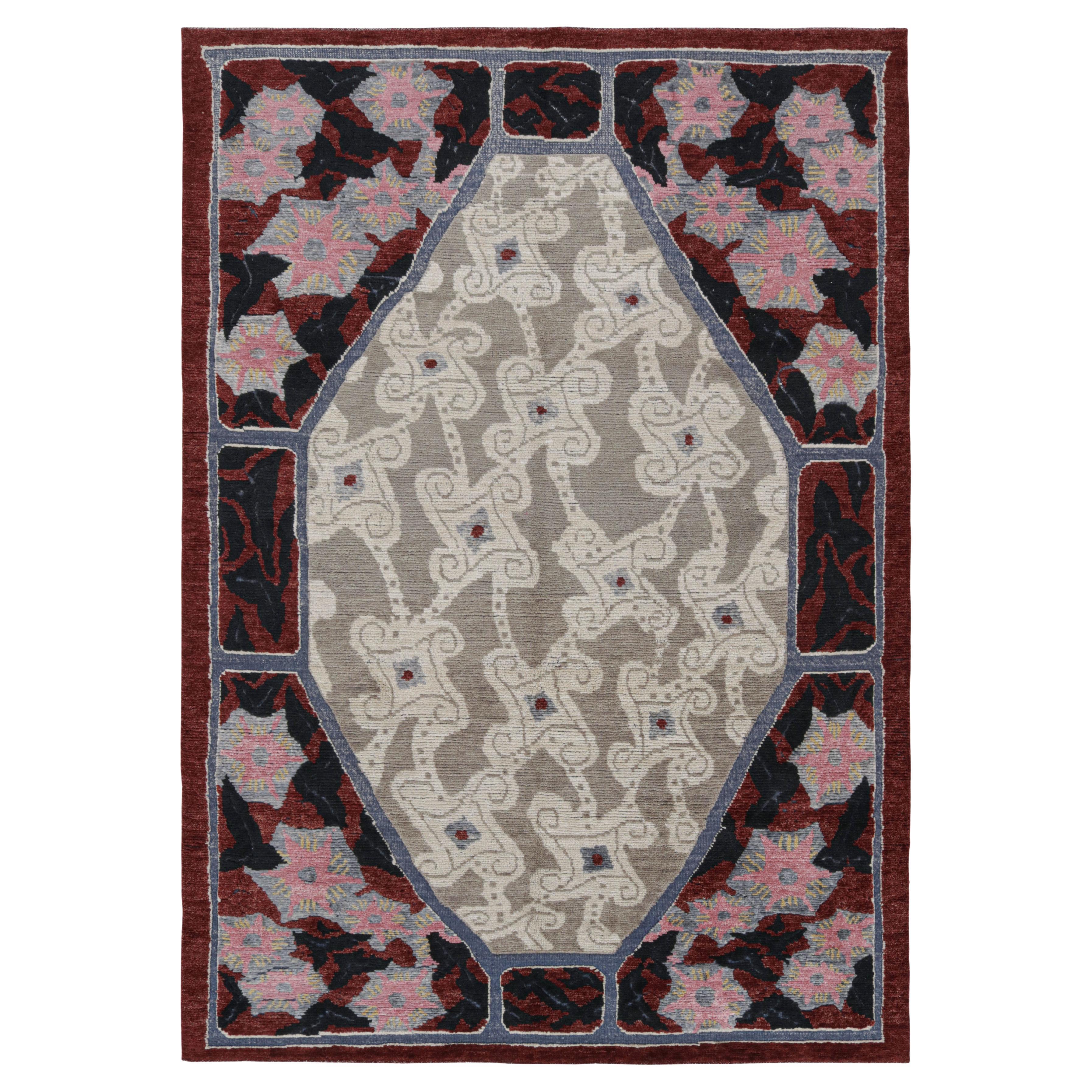 Rug & Kilim: tappeto in stile French Deco con motivo rosso e beige all over