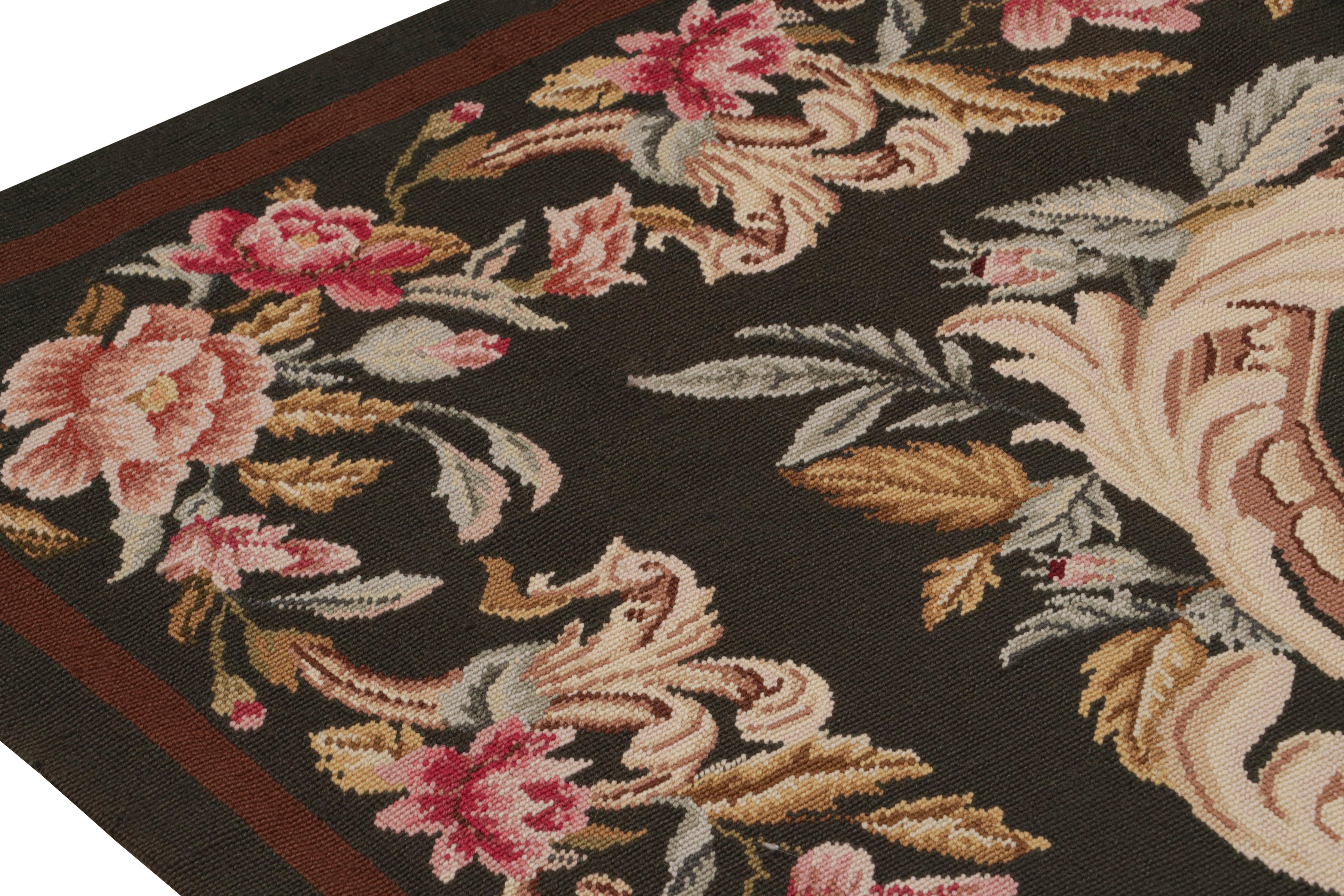 Hand-Knotted Rug & Kilim’s French Needlepoint Rug in Rich Brown With All-Over Floral Patterns For Sale