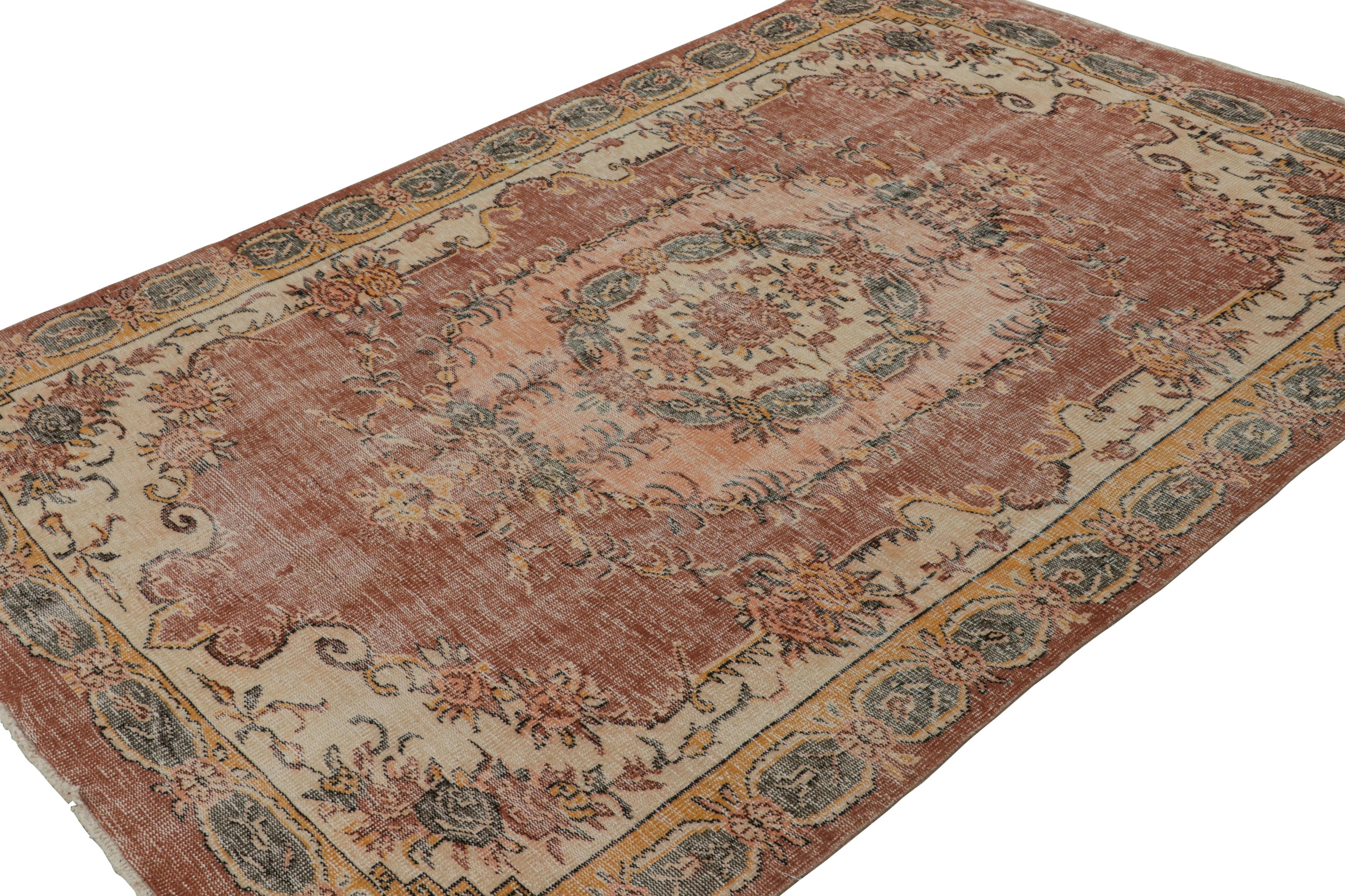 Hand-knotted in wool, circa 1960 - 1970, this 6x9 vintage French Savonnerie-inspired Müren rug is a modern interpretation of a Neoclassical style. 

On the design: 

With a modern Neoclassical interpretation, this vintage Zeki Müren rug,