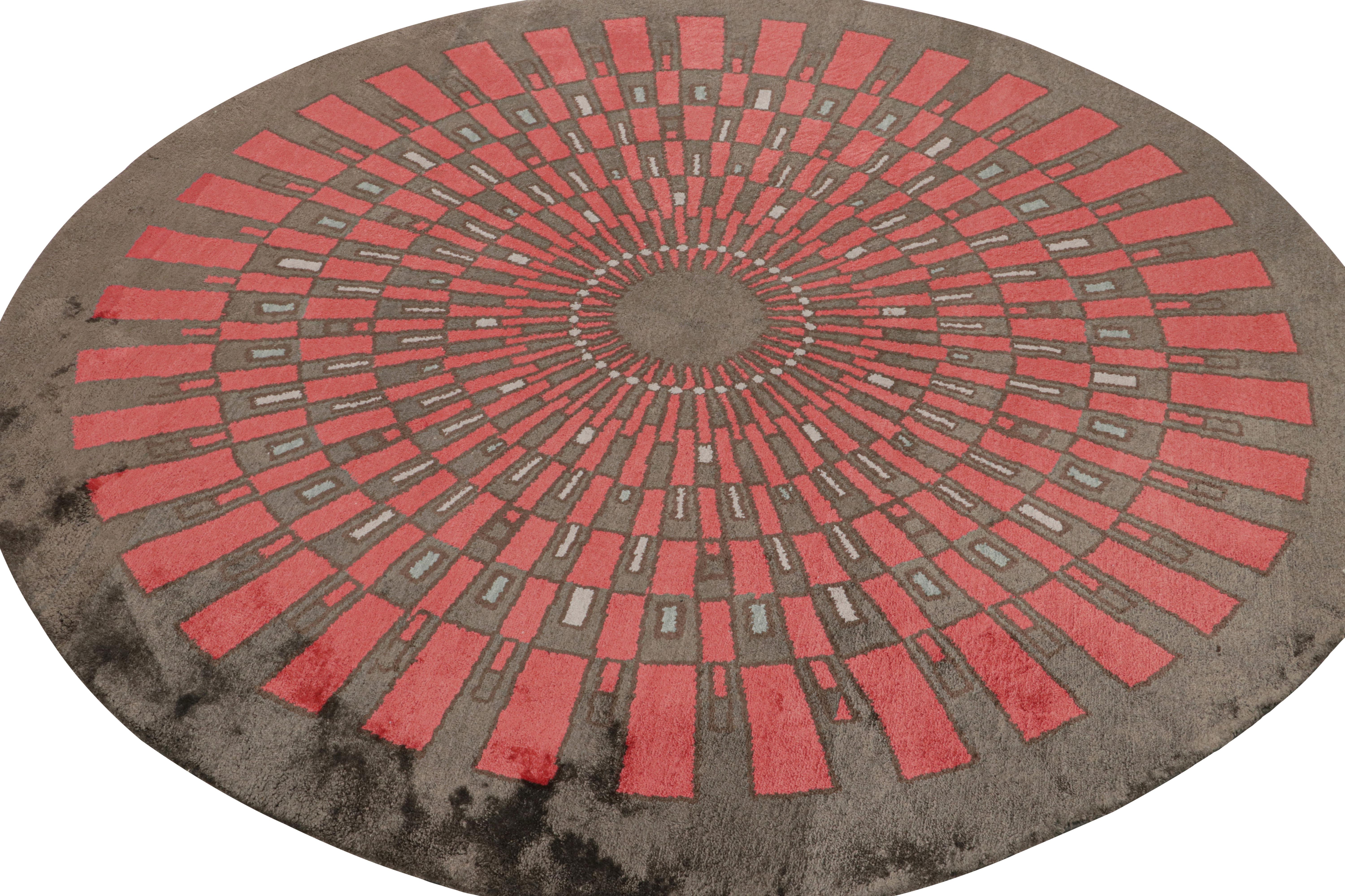 Mid-Century Modern Rug & Kilim's French Style Art Deco Circle Rug en rouge et gris motif géométrique en vente