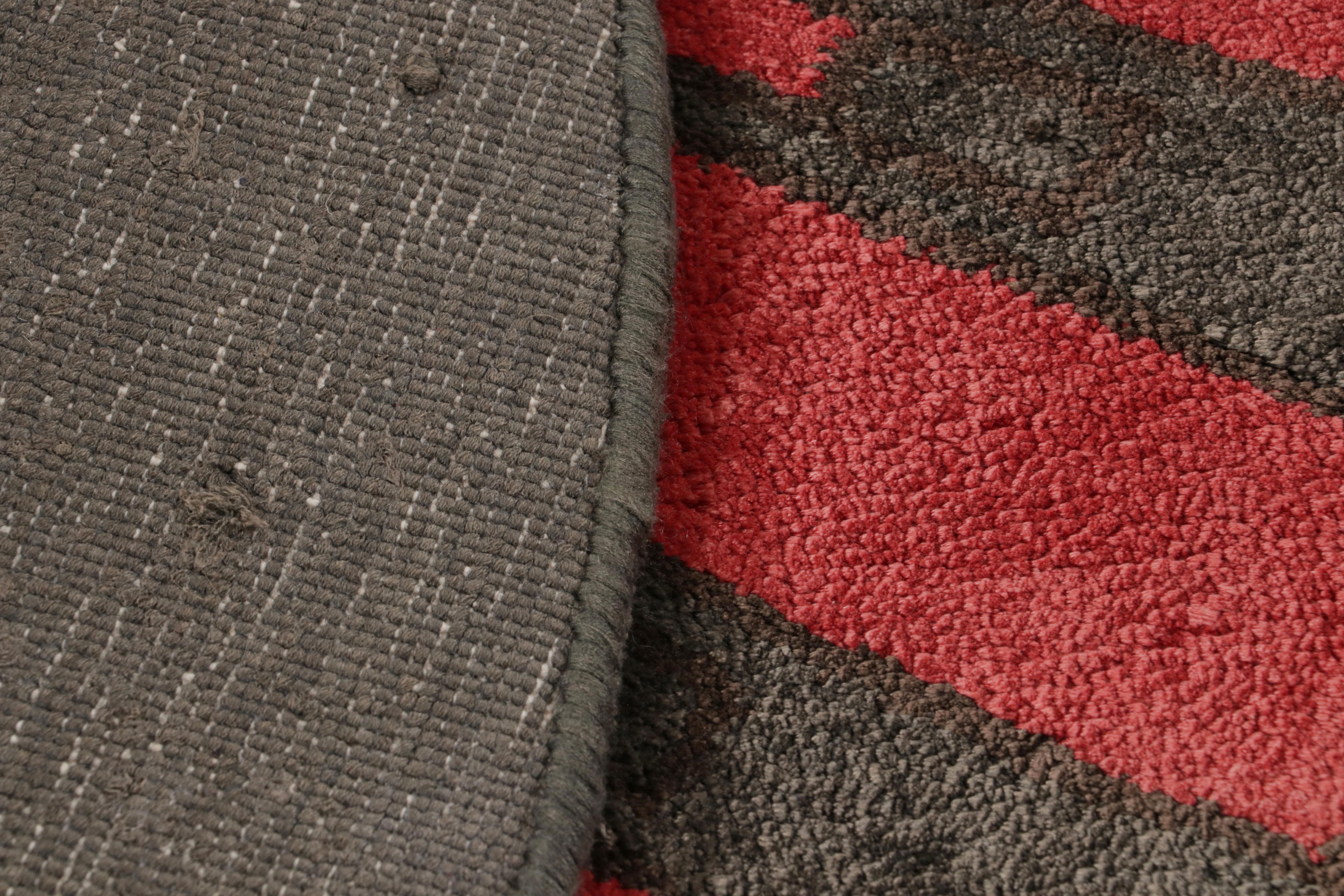 Contemporary Rug & Kilim’s French Style Art Deco Circle Rug In Red And Gray Geometric Pattern For Sale