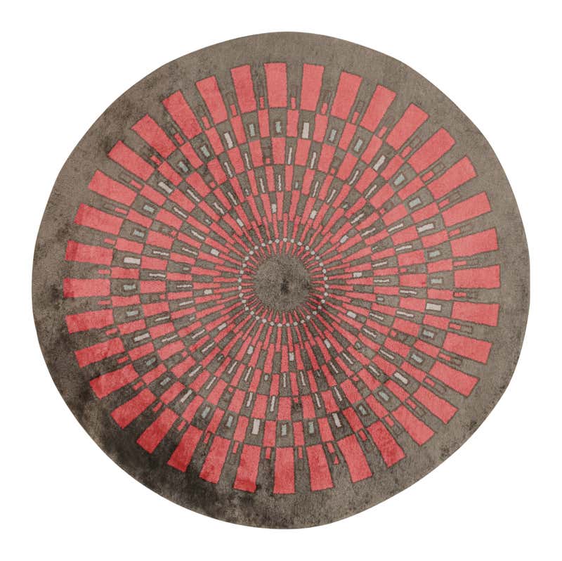 Rug and Kilim’s French Art Deco Style Circle Rug in Beige with ...