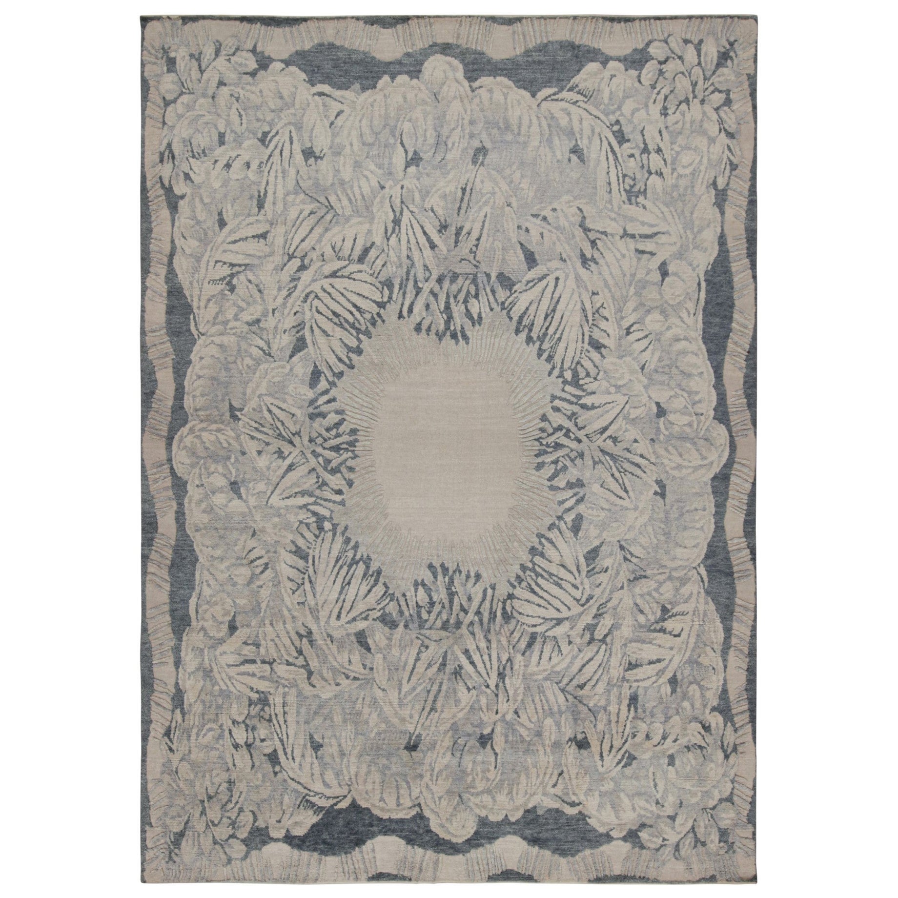 Tappeto Rug & Kilim in stile Art Deco francese con motivi floreali blu, grigi e beige