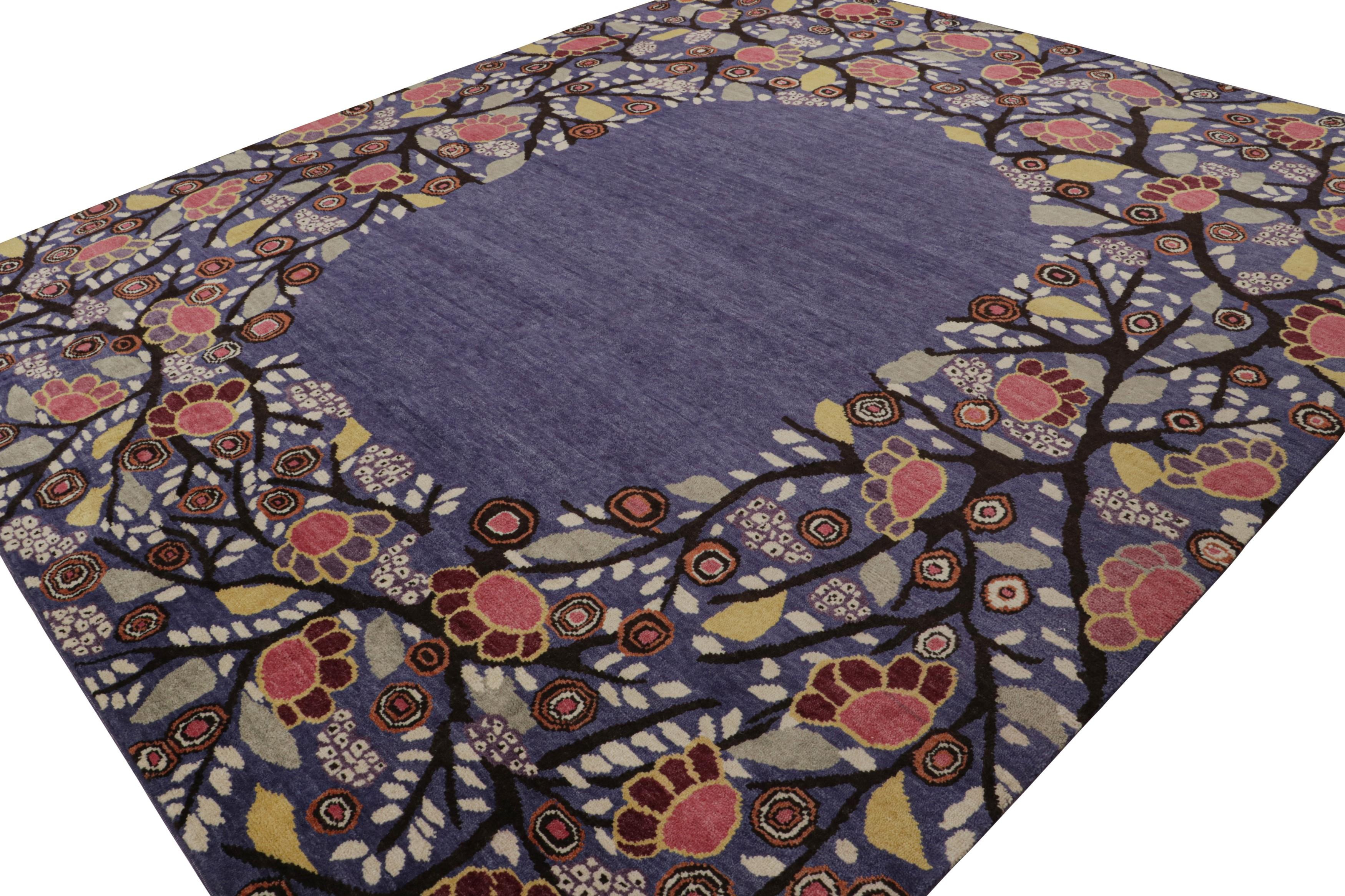 This 11x13 ode to French Art Deco rugs is the next addition to Rug & Kilim’s newly inspired Deco Collection. Hand-knotted in wool.

Further on the Design:  

This piece boasts the Deco style of the 1920s with luscious polychromatic florals on a blue
