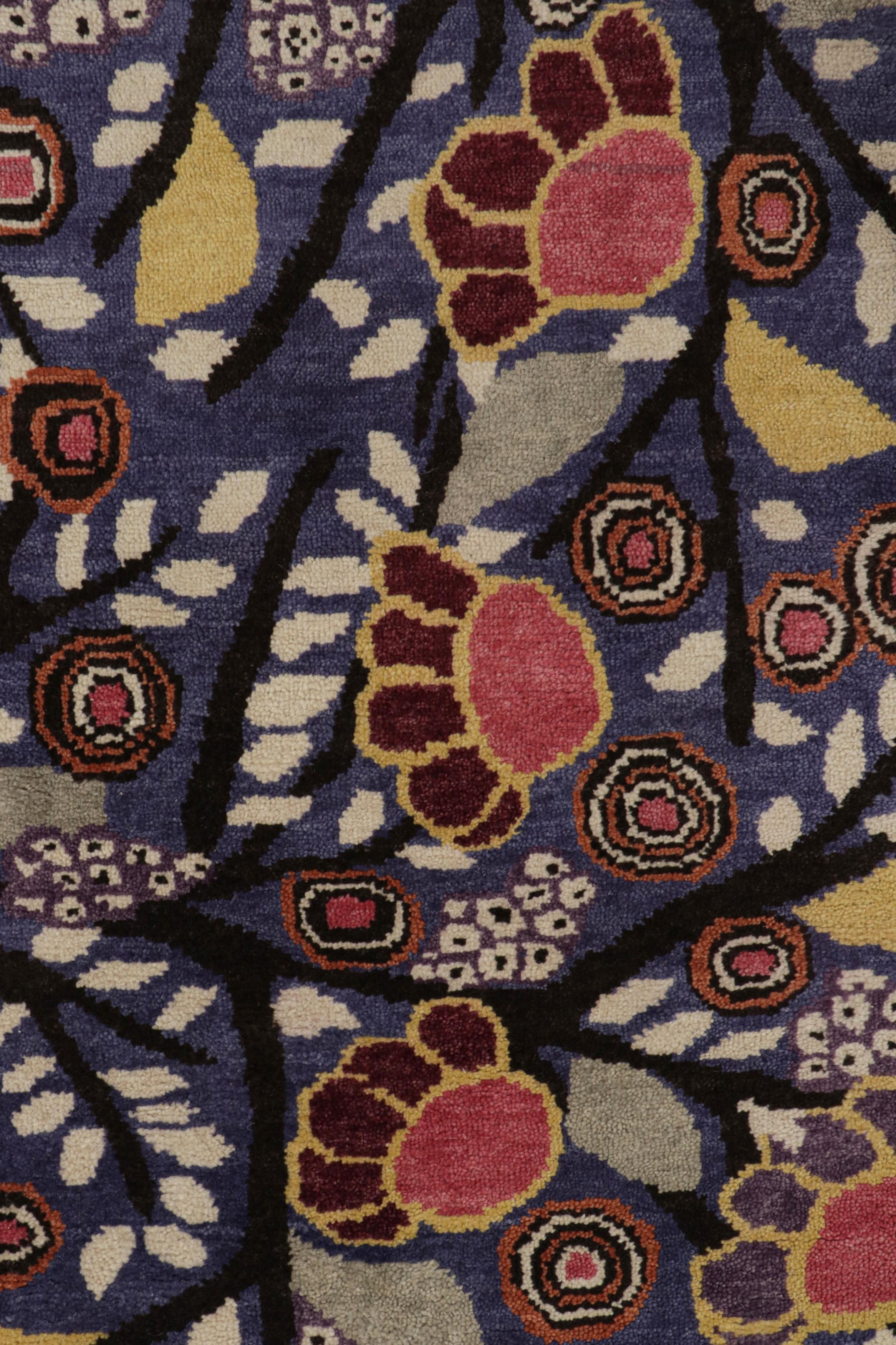 XXIe siècle et contemporain Rug & Kilim's French Style Art Deco rug in Blue with Floral Patterns Open Fields (tapis Art déco de style français avec motifs floraux) en vente