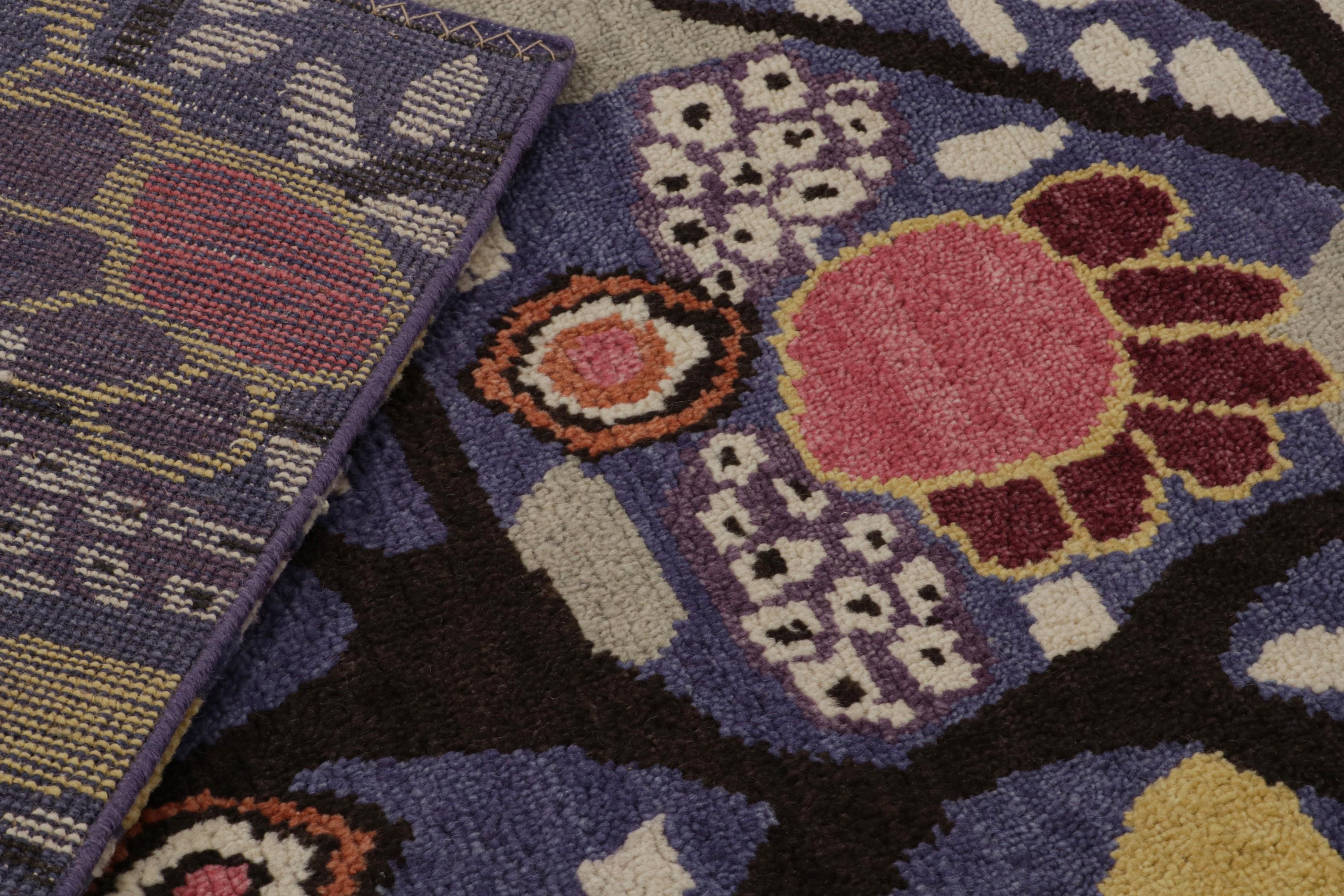 Wool Rug & Kilim’s French Style Art Deco rug in Blue with Floral Patterns Open Field For Sale