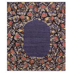 Tappeto Rug & Kilim in stile Art Deco francese in blu con motivi floreali a campo aperto