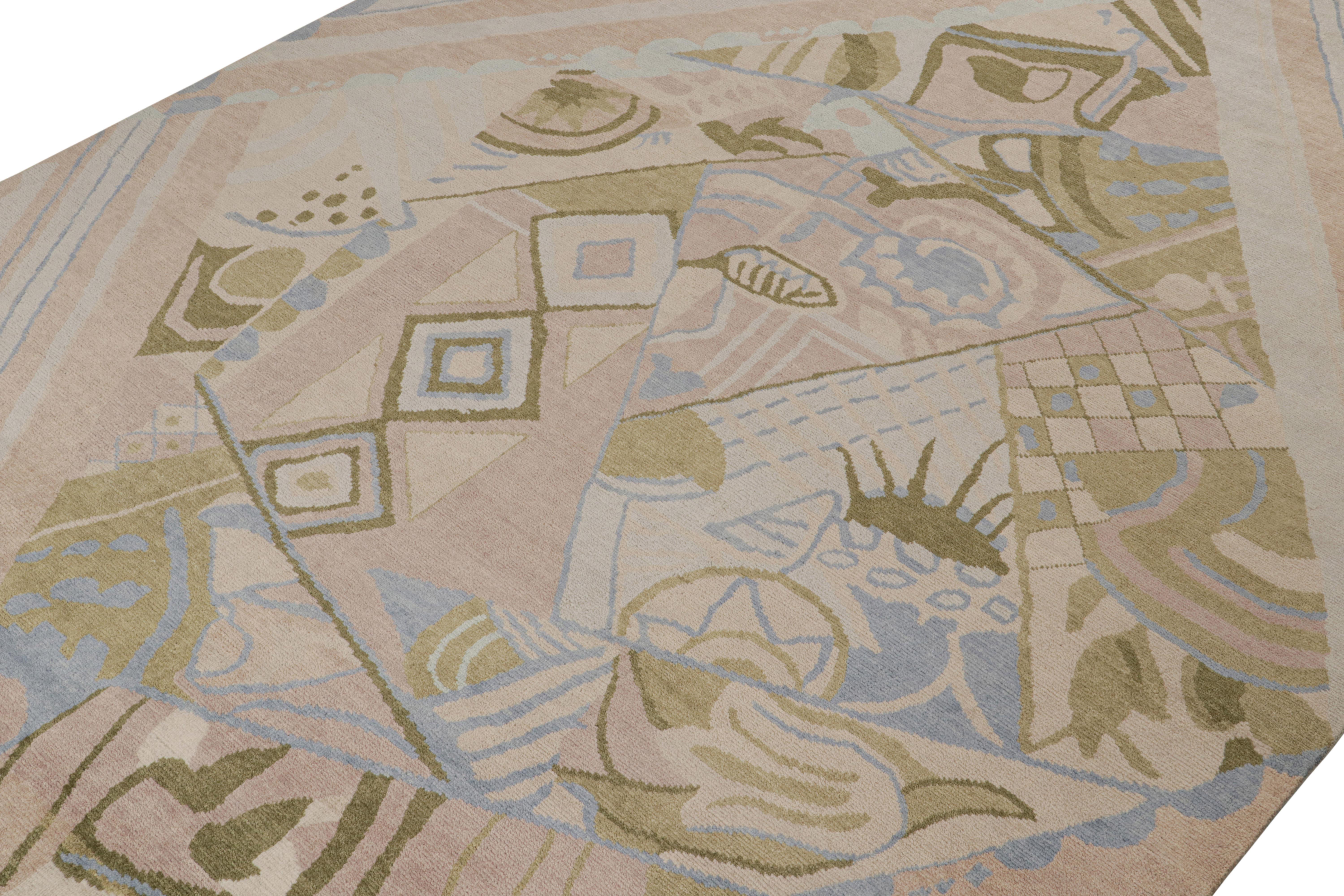 This 10x15 ode to French Art Deco rugs is the next addition to Rug & Kilim’s newly inspired Deco Collection. hand knotted in wool.

Further on the Design: 

This piece boasts the Deco style of the 1920s and reimagines it with new possibilities