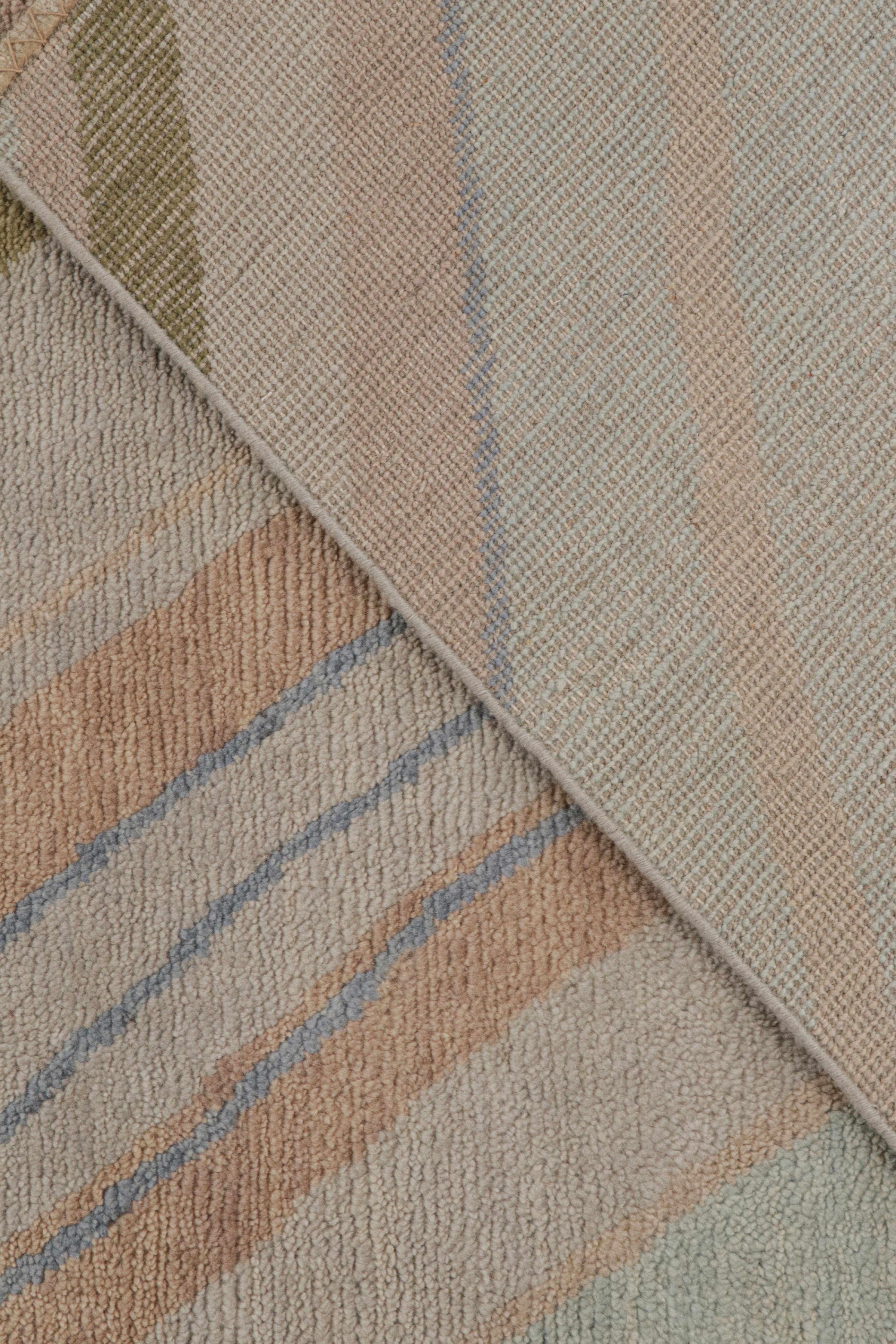 Rug & Kilim’s French Style Art Deco Rug in Brown, Green & Blue Patterns For Sale 1