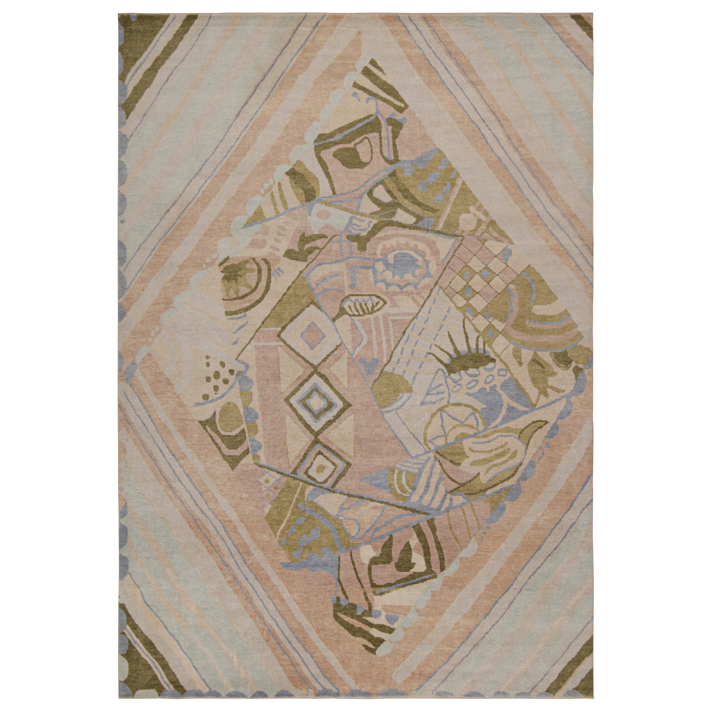 Rug
Kilim: Tappeto Art Deco in stile francese con motivi marroni, verdi e blu