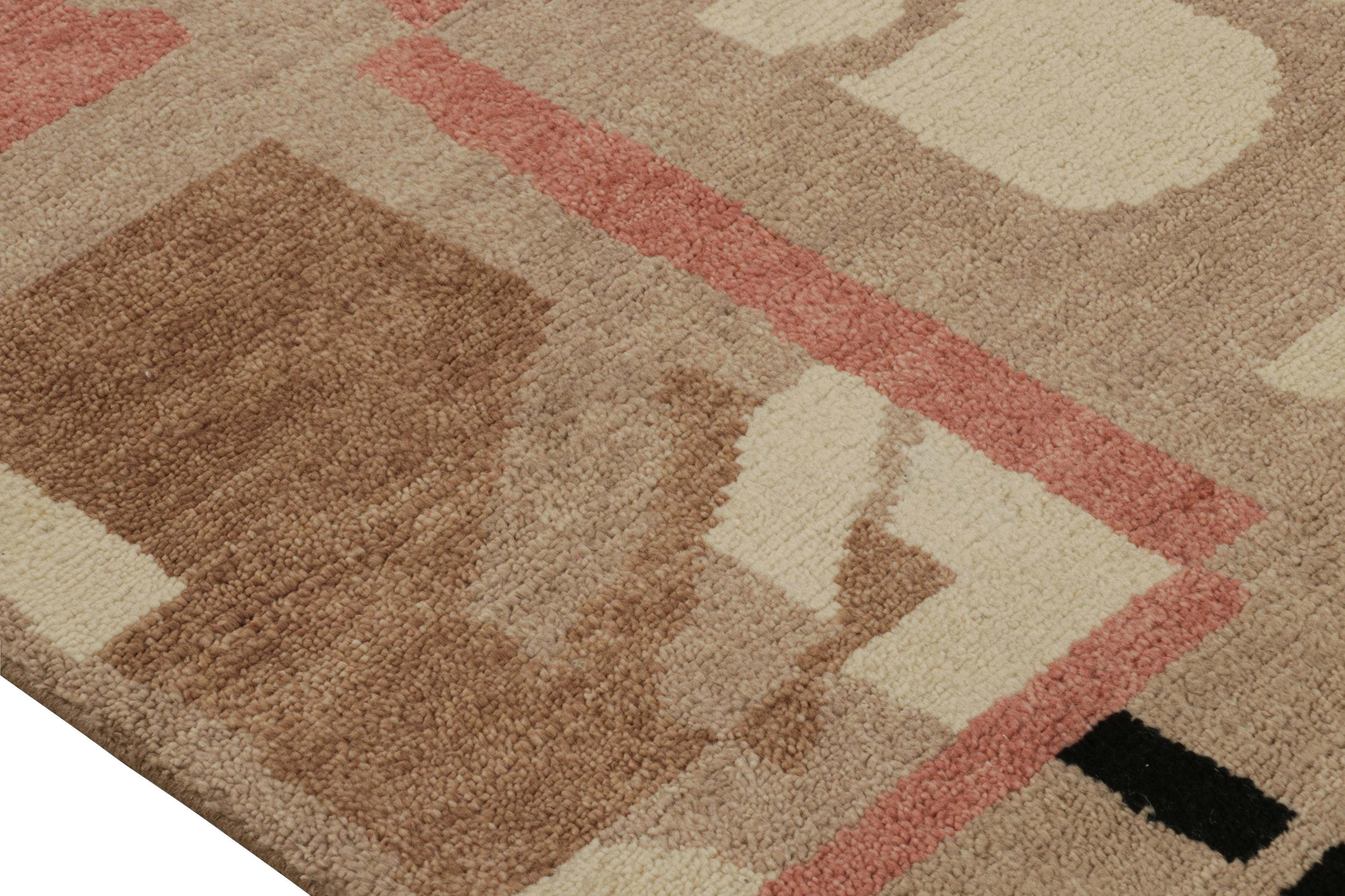 Rug & Kilim's French Style Art Deco Teppich in Brown, Rot, Weiß & Schwarz Mustern (Handgeknüpft) im Angebot