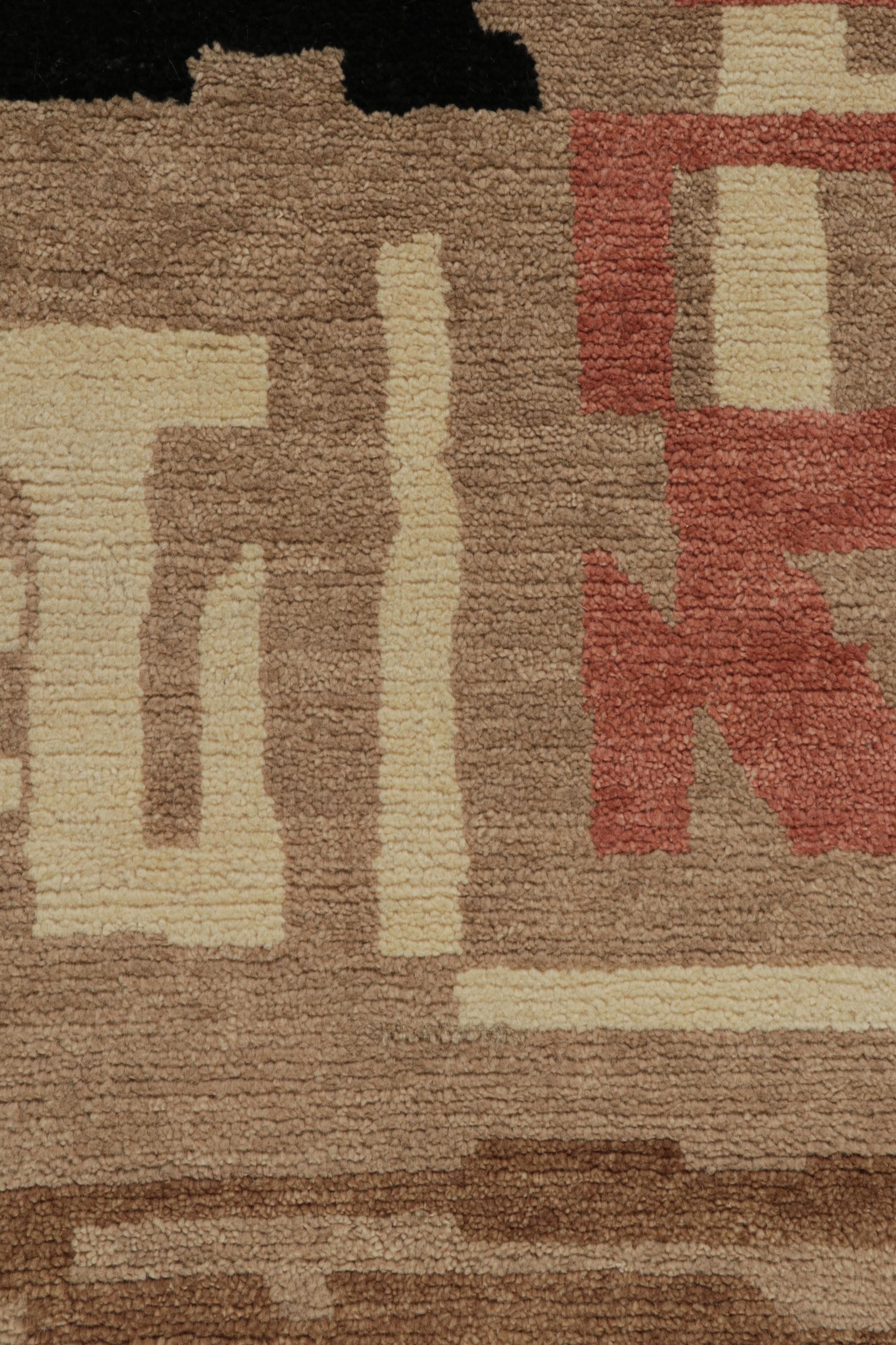 XXIe siècle et contemporain Rug & Kilim's French Style Art Deco rug in Brown, Red, White & Black Patterns (tapis de style français Art déco à motifs bruns, rouges, blancs et noirs) en vente