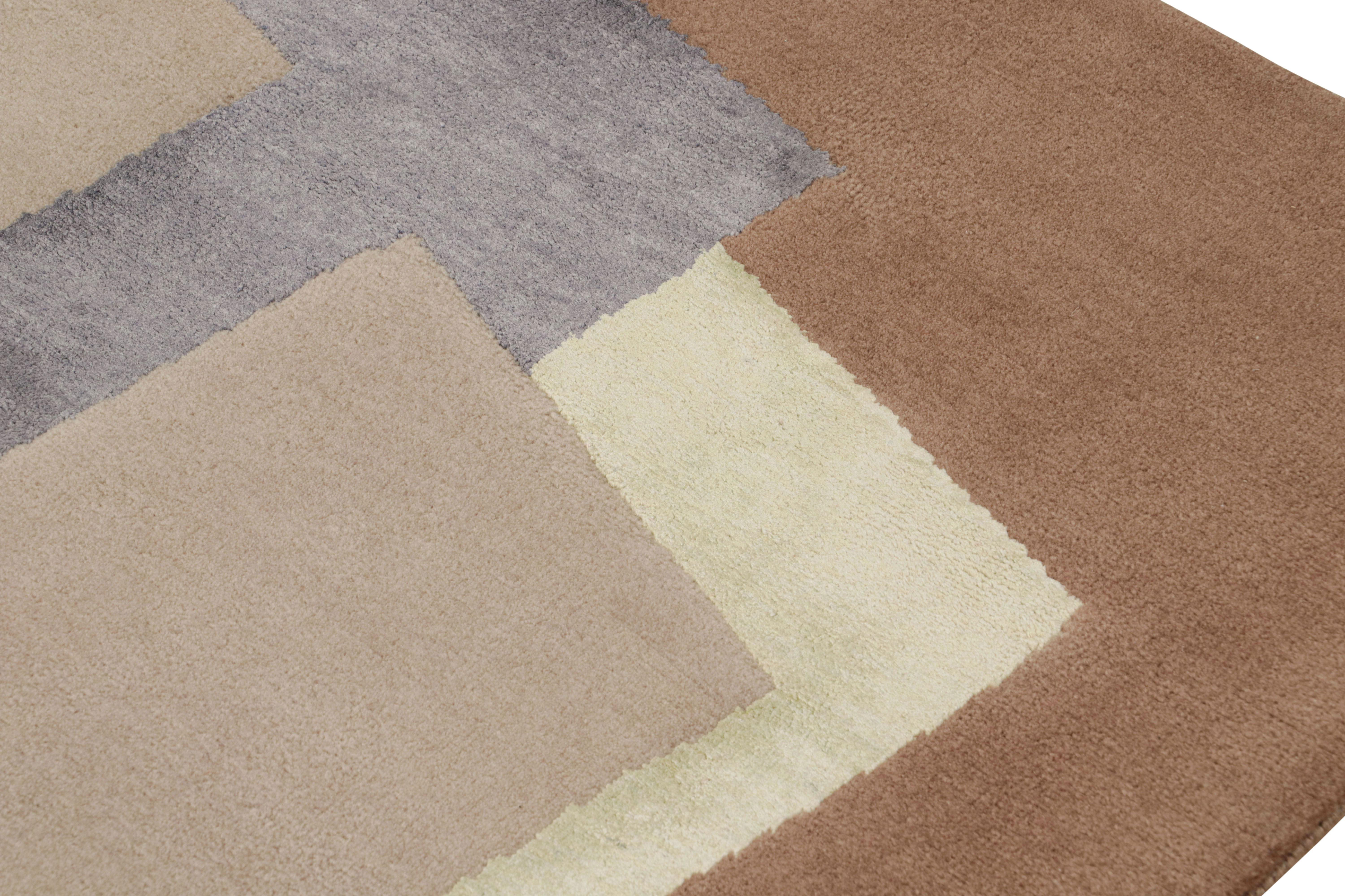 Indian Rug & Kilim’s French Style Art Deco Rug In Brown With Geometric Patterns For Sale