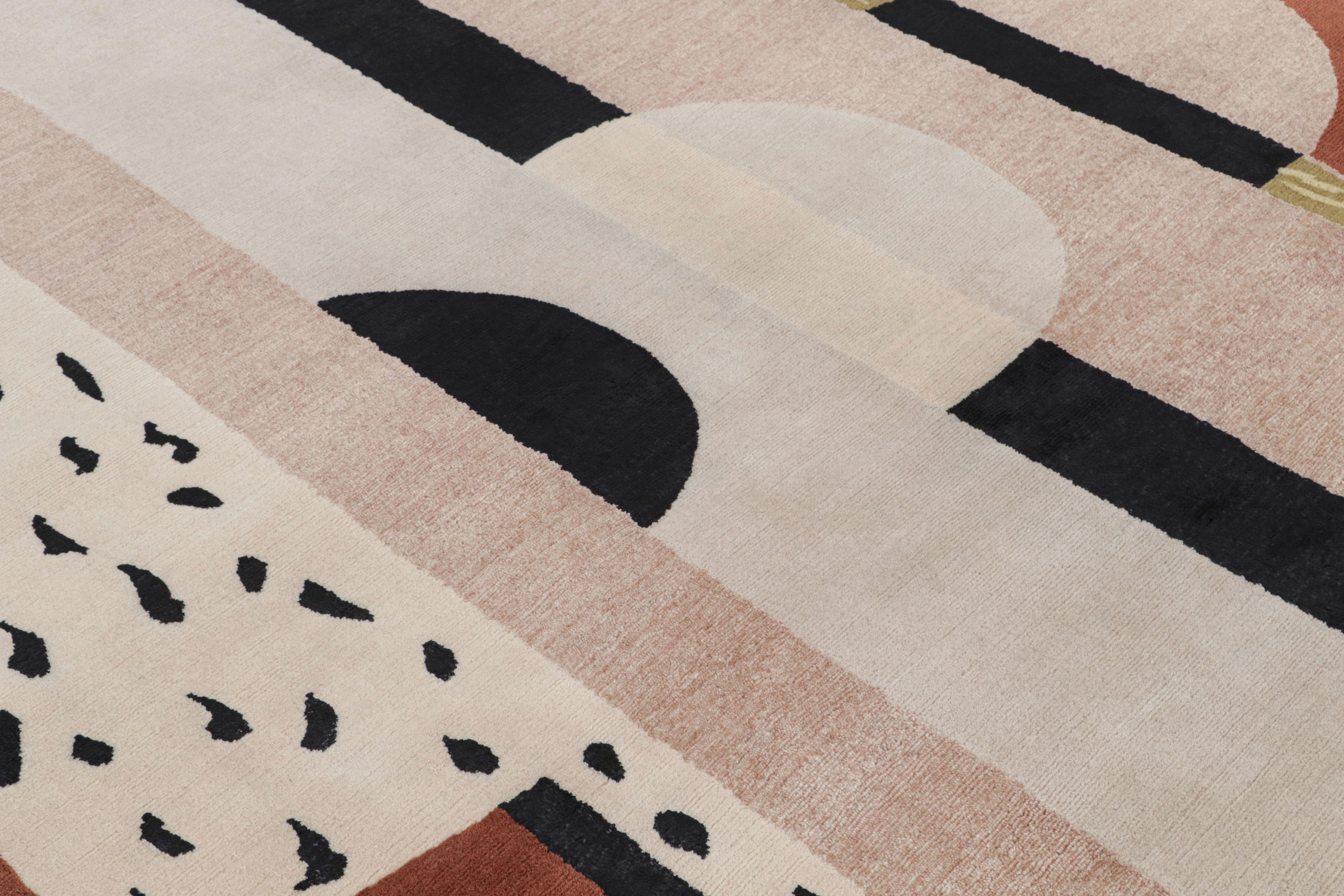 Rug & Kilim’s French Style Art Deco Rug In Brown With Geometric Patterns In New Condition For Sale In Long Island City, NY