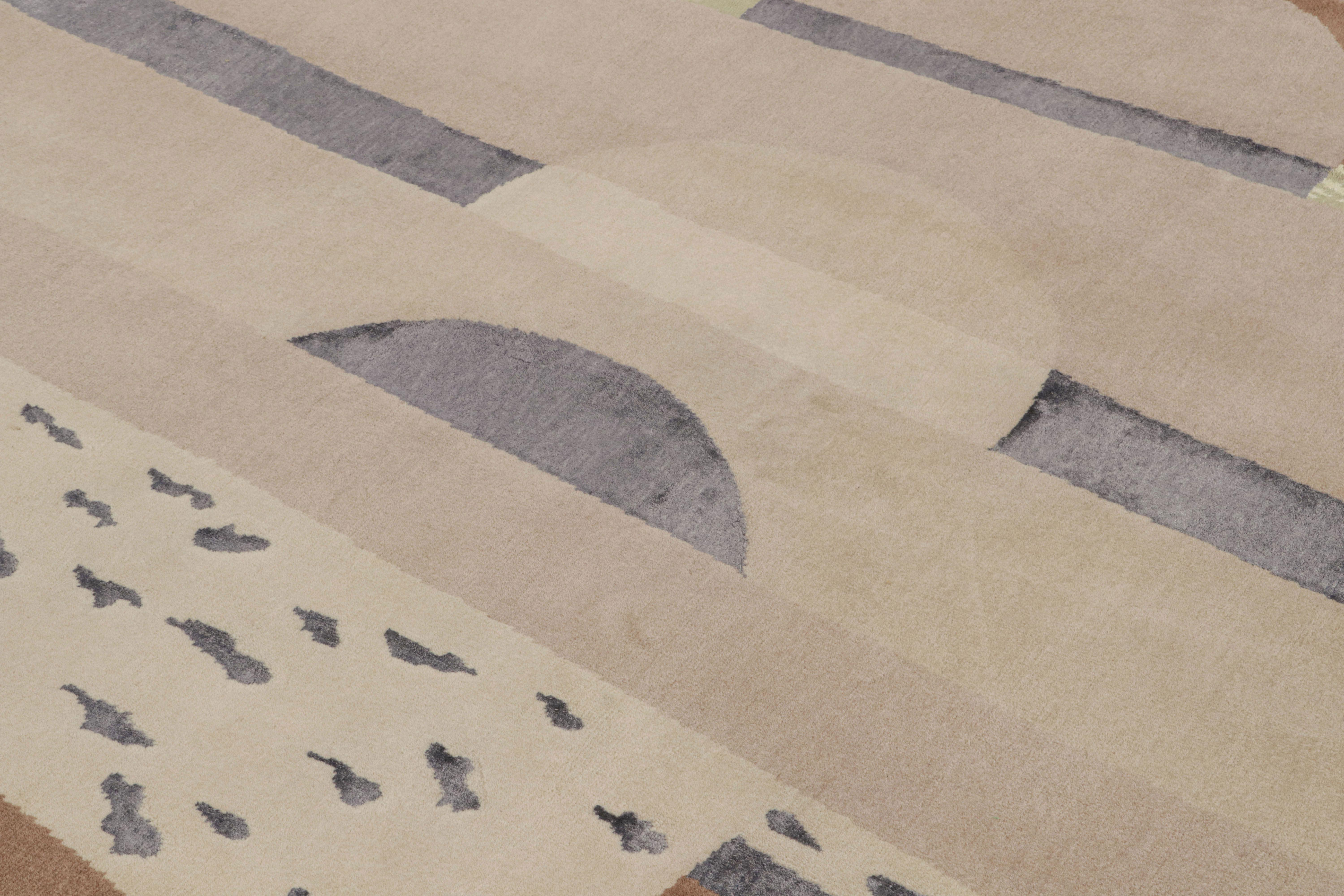 Alfombra Art Déco Estilo Francés De Rug & Kilim En Marrón Con Motivos Geométricos Anudado a mano en venta