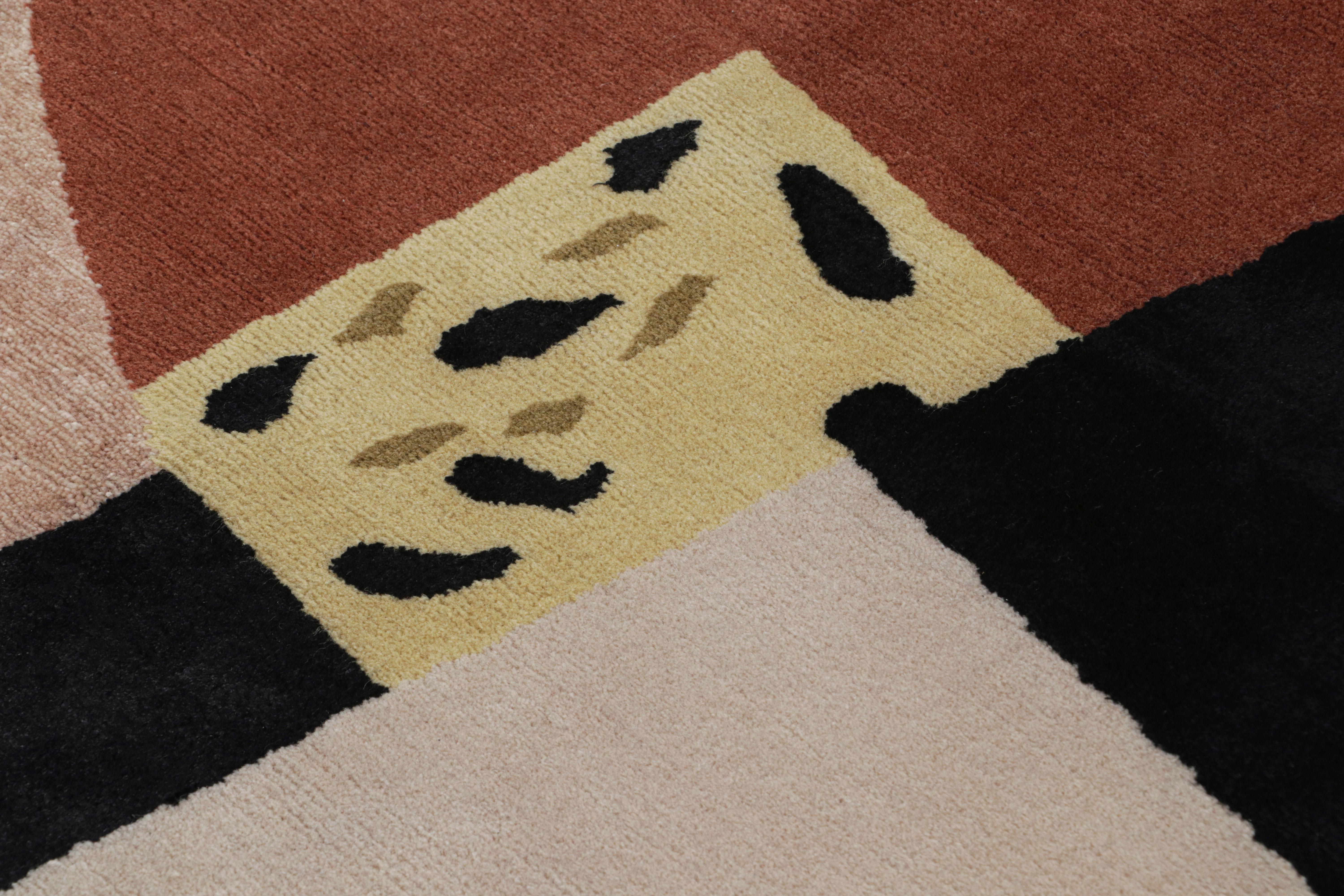 Contemporary Rug & Kilim’s French Style Art Deco Rug In Brown With Geometric Patterns For Sale