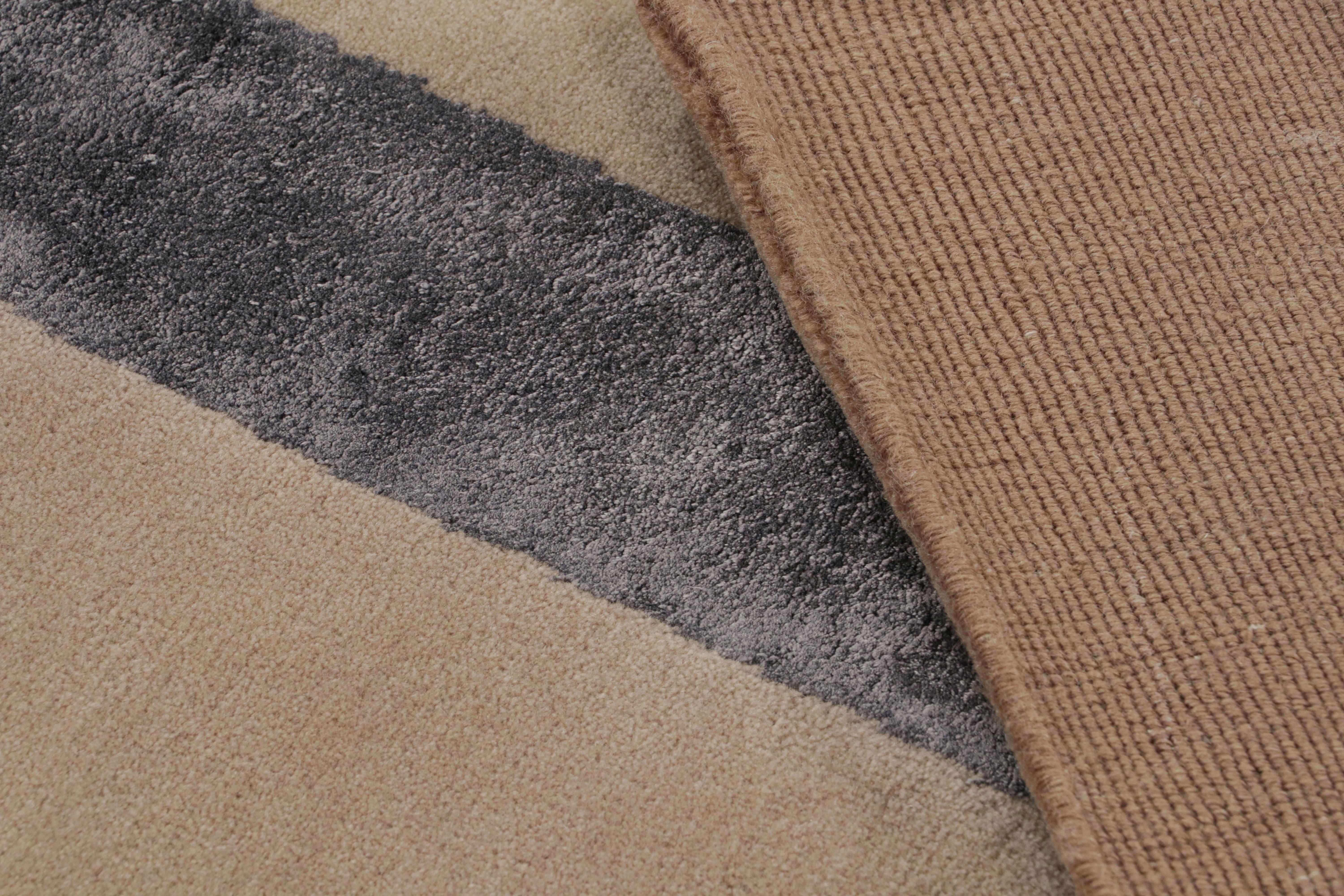 Contemporary Rug & Kilim’s French Style Art Deco Rug In Brown With Geometric Patterns For Sale