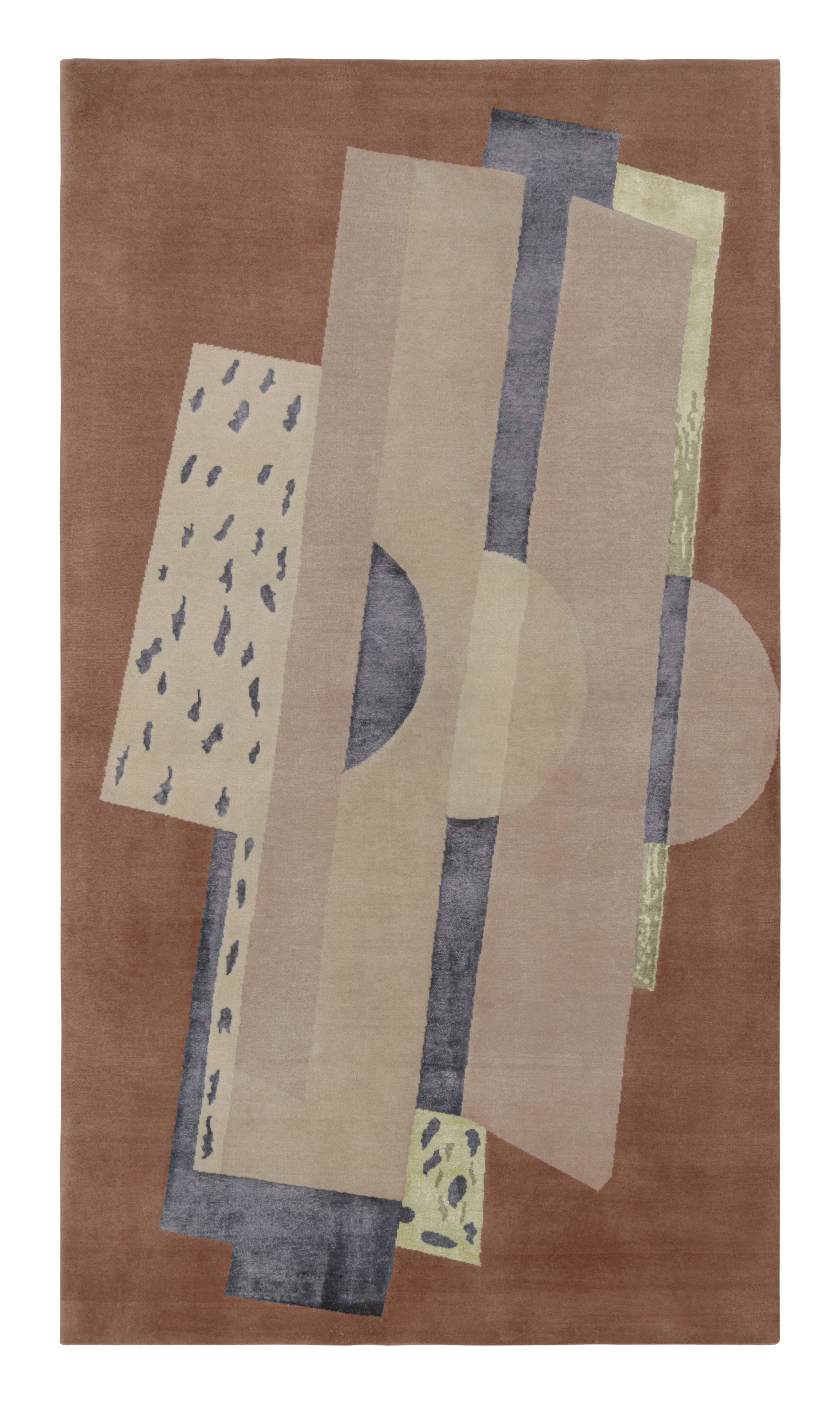 Rug & Kilim’s French Style Art Deco Rug In Brown With Geometric Patterns