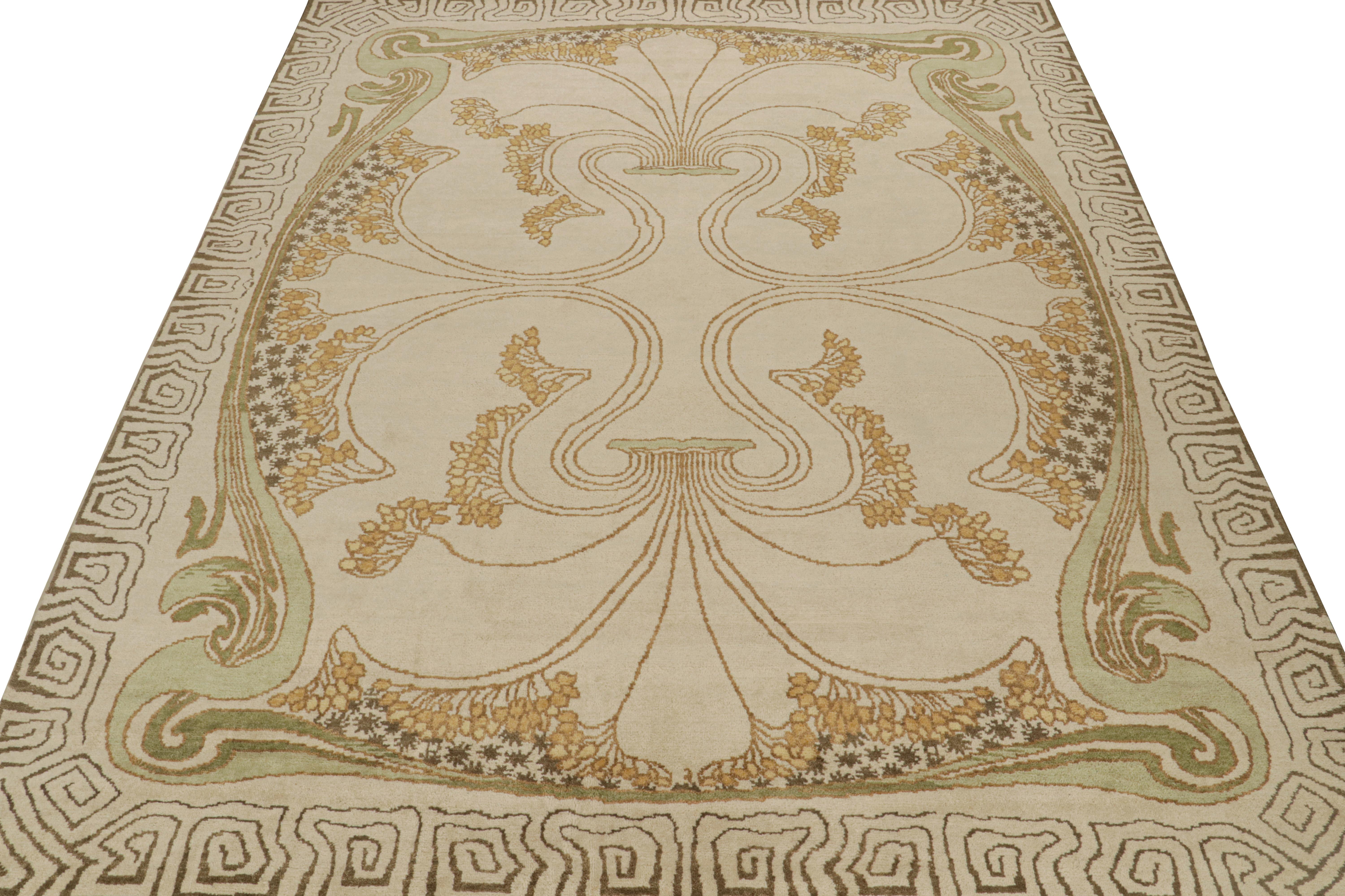 Rug & Kilims französischer Art-Deco-Teppich in Creme und Gold mit geometrischen Mustern (Art déco) im Angebot