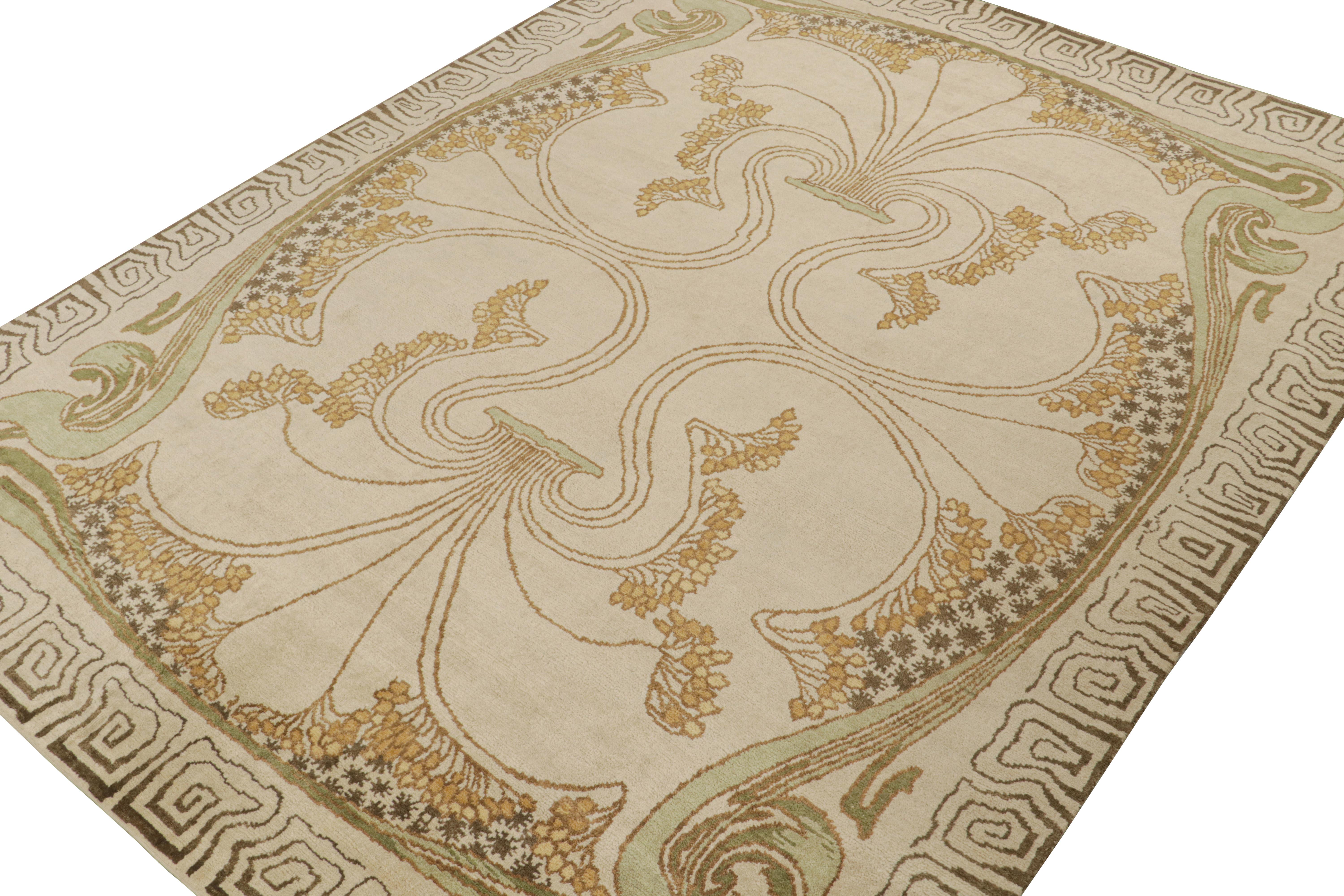 Hand-Knotted Rug & Kilim’s French Style Art Deco Rug in Cream & Gold Geometric Patterns For Sale